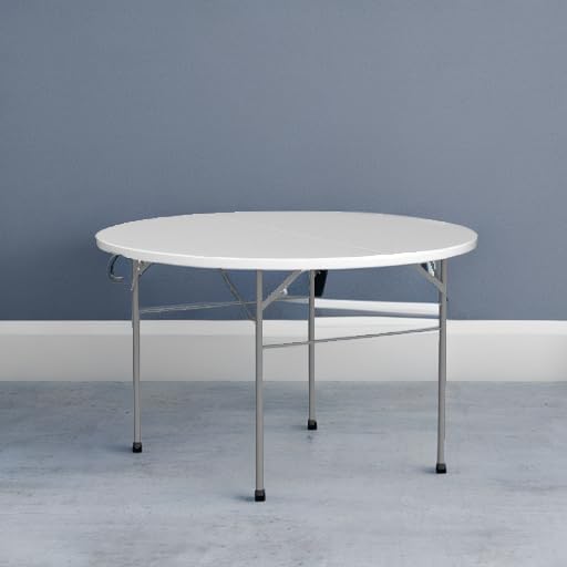 VINGLI 48" Round Bi-Folding Commercial Table, 4 Feet Portable Plastic Dining Card Table for Kitchen or Outdoor Party Wedding Event, 1-Pack