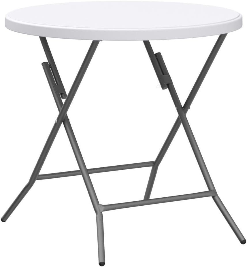 VINGLI 32" Round Folding Commercial Banquet Table, Portable Plastic Coffee Card Dining Table for Kitchen or Outdoor Party Wedding Event, 1 Pack, White
