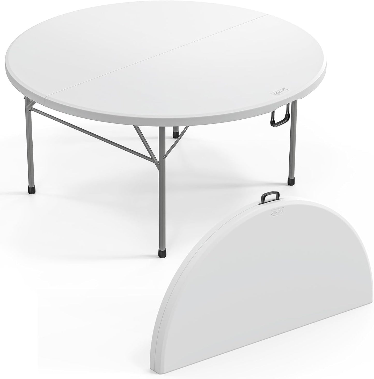 VINGLI 48" Round Bi-Folding Commercial Table, 4 Feet Portable Plastic Dining Card Table for Kitchen or Outdoor Party Wedding Event, 1-Pack