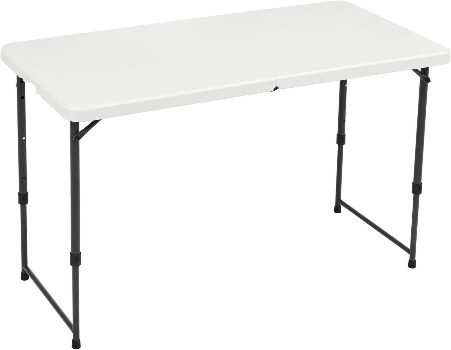 Amazon Basics 4 Foot Rectangular Folding Dining Table, 4 Adjustable Height Settings with Carrying Handle, Indoor & Outdoor, Washed Black, 47.8 x 23.9 x 33.9 in