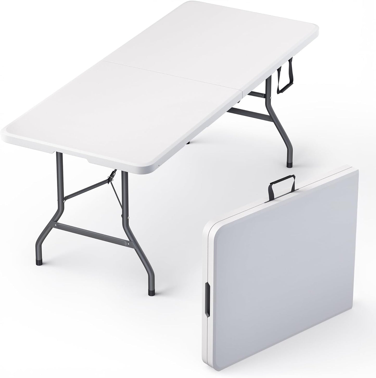 6 Feet Foldable Table with Built in Handle & Steel Legs | Heavy Duty Portable | Perfect for Party, Dining, Wedding, Events, Picnic Indoor, Outdoor, Camping, Utility, Folding