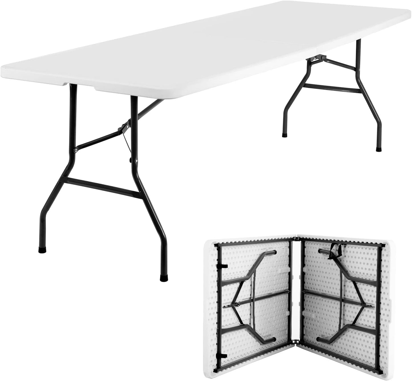 FDW Folding Half Portable Foldable Table for Parties Backyard Events (White, 6 FT 70 * 29) (Black, 6 FT)