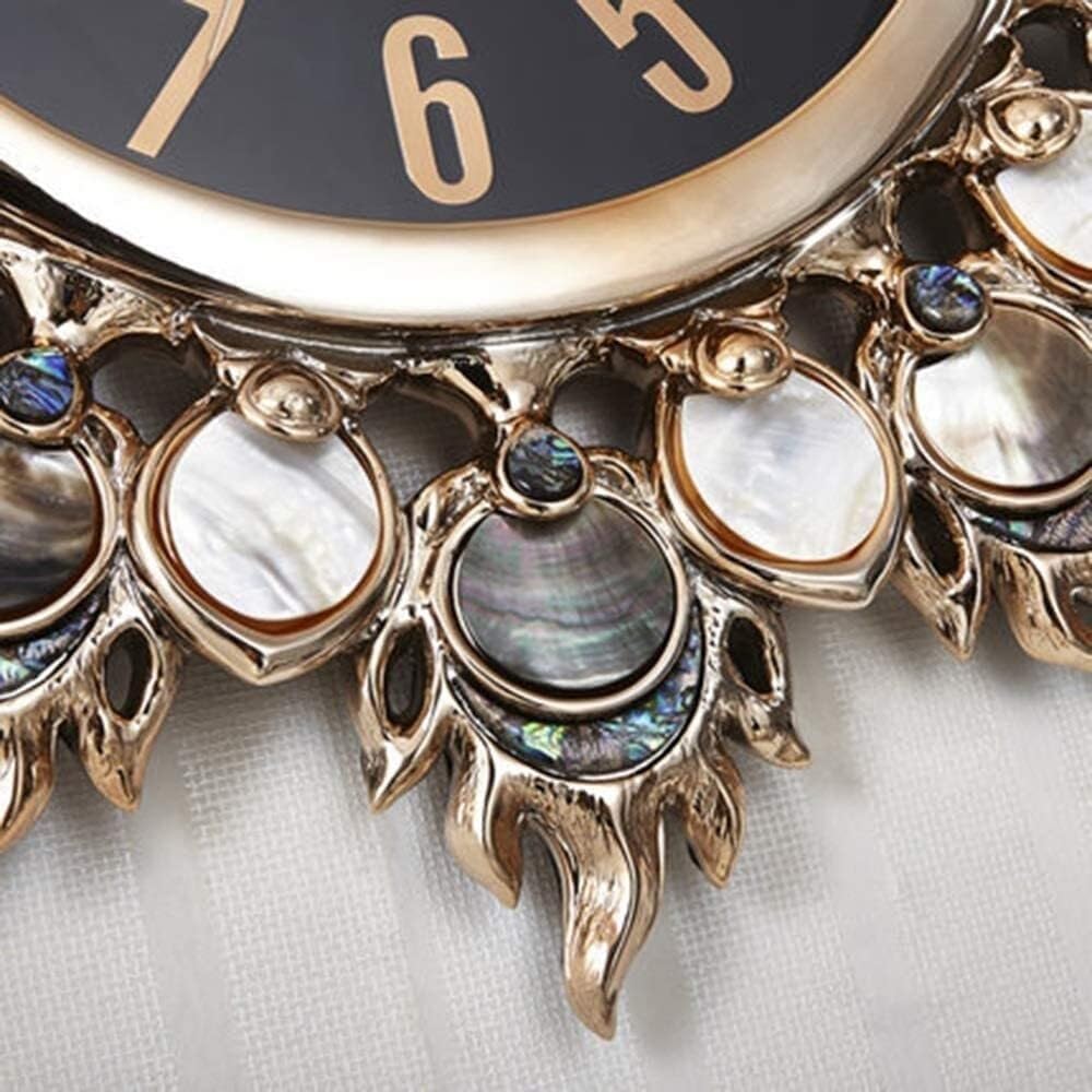 Resin Butterfly Wall Clock with Natural Pearl Shell, Rose Gold and Luxurious Bell Design, Mute Creative Home Decor, 67x67x6cm (Gold/Silver)