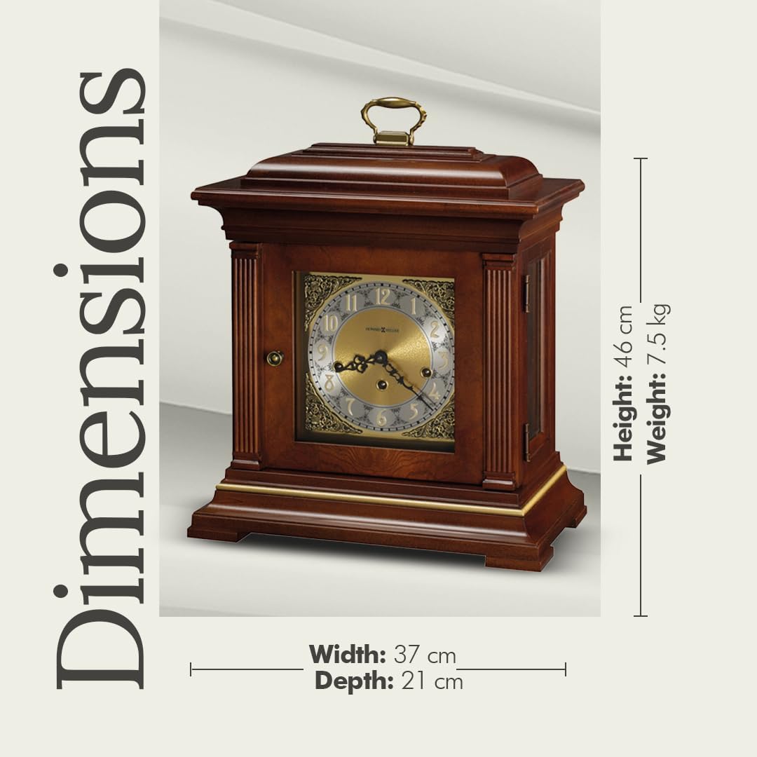 Howard Miller Thomas Tompion Mantel Clock – Classic Key Wound Mantel Clock with Triple Chime, Wooden Finish, Brass Dial, English Inspired Design & Dual Ratchet Winding Arbor Quality Home Decor