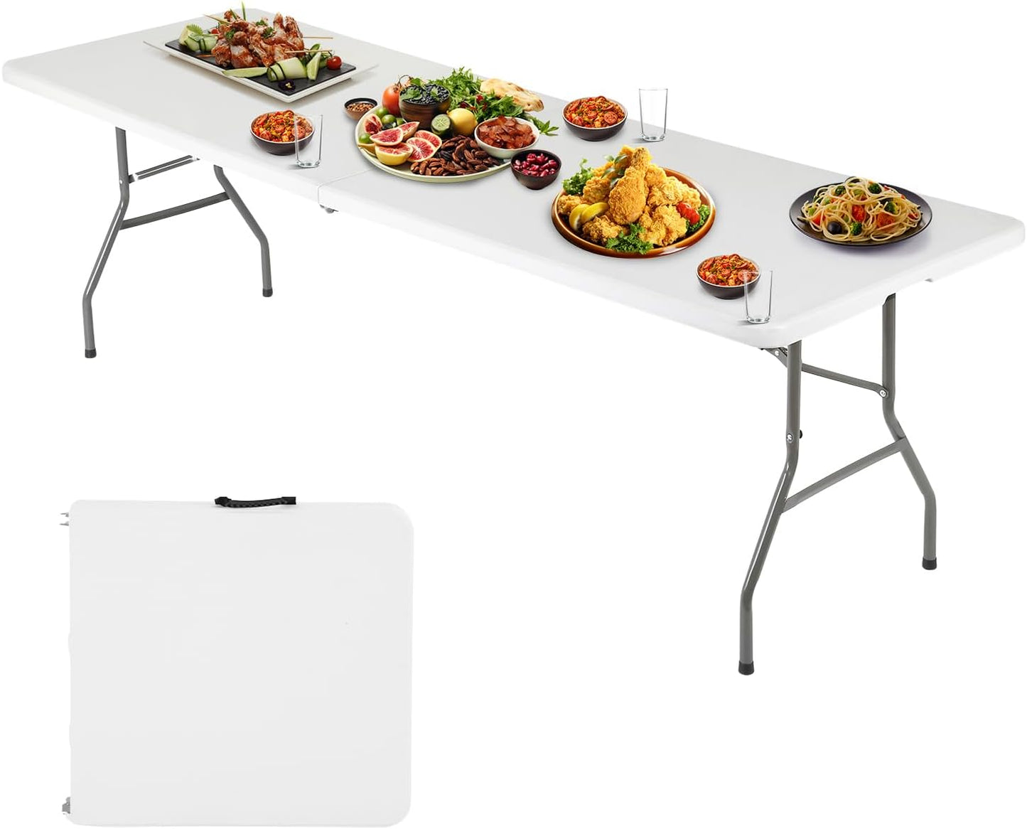 FDW Folding Half Portable Foldable Table for Parties Backyard Events (White, 6 FT 70 * 29) (Black, 6 FT)