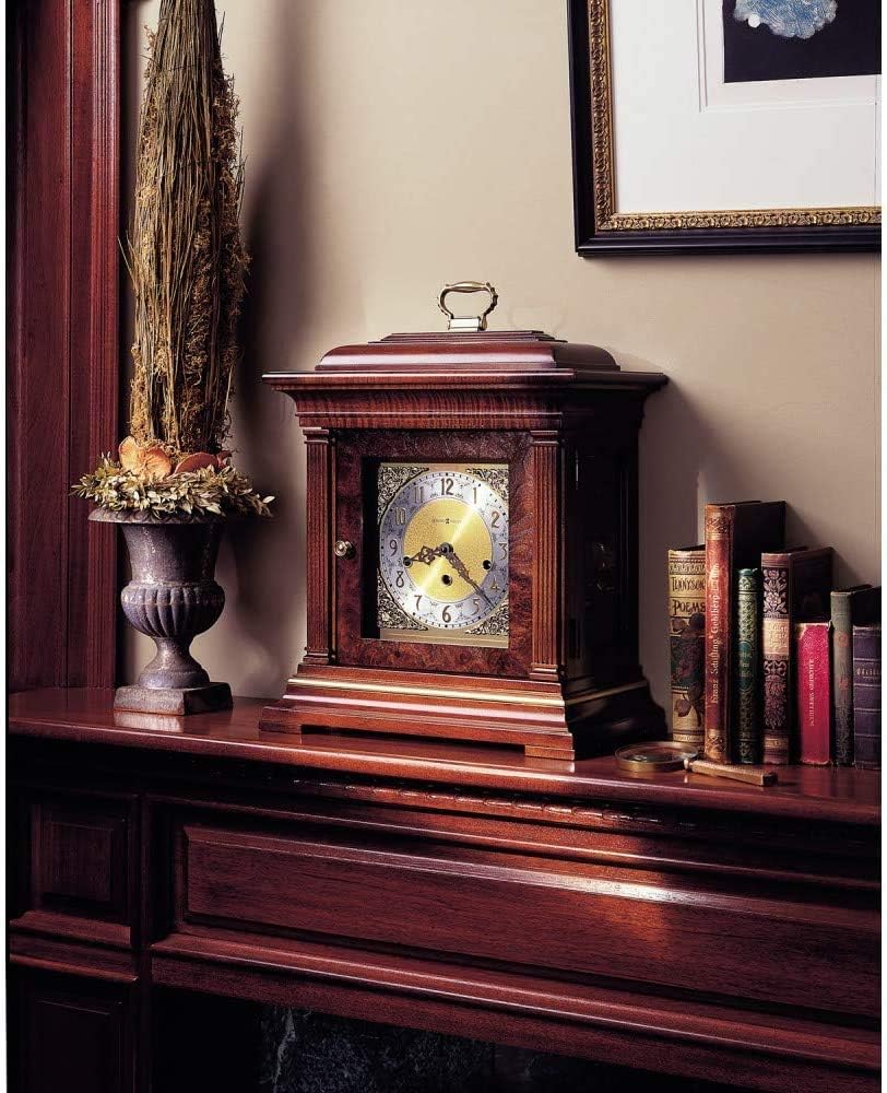 Howard Miller Thomas Tompion Mantel Clock – Classic Key Wound Mantel Clock with Triple Chime, Wooden Finish, Brass Dial, English Inspired Design & Dual Ratchet Winding Arbor Quality Home Decor