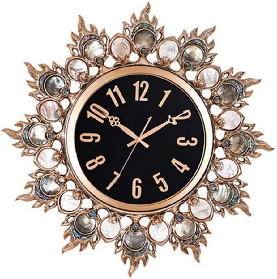 Resin Butterfly Wall Clock with Natural Pearl Shell, Rose Gold and Luxurious Bell Design, Mute Creative Home Decor, 67x67x6cm (Gold/Silver)