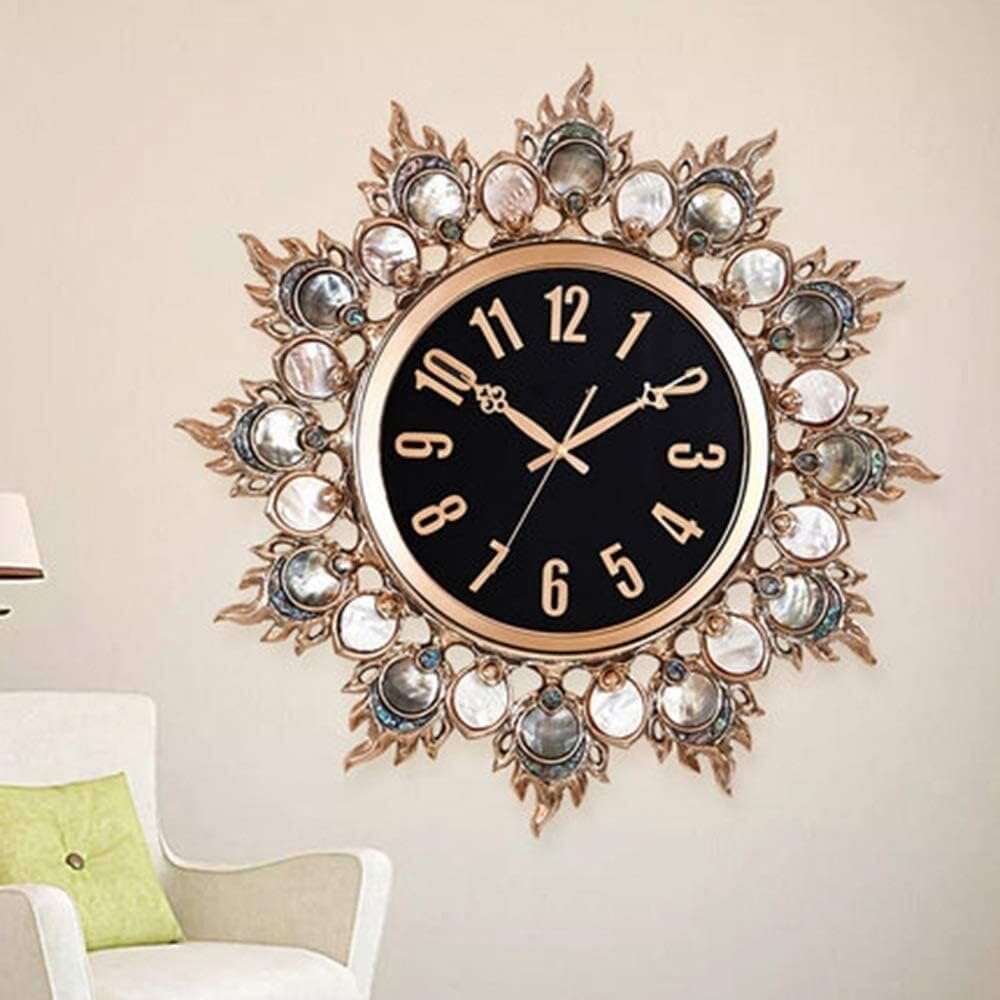 Resin Butterfly Wall Clock with Natural Pearl Shell, Rose Gold and Luxurious Bell Design, Mute Creative Home Decor, 67x67x6cm (Gold/Silver)