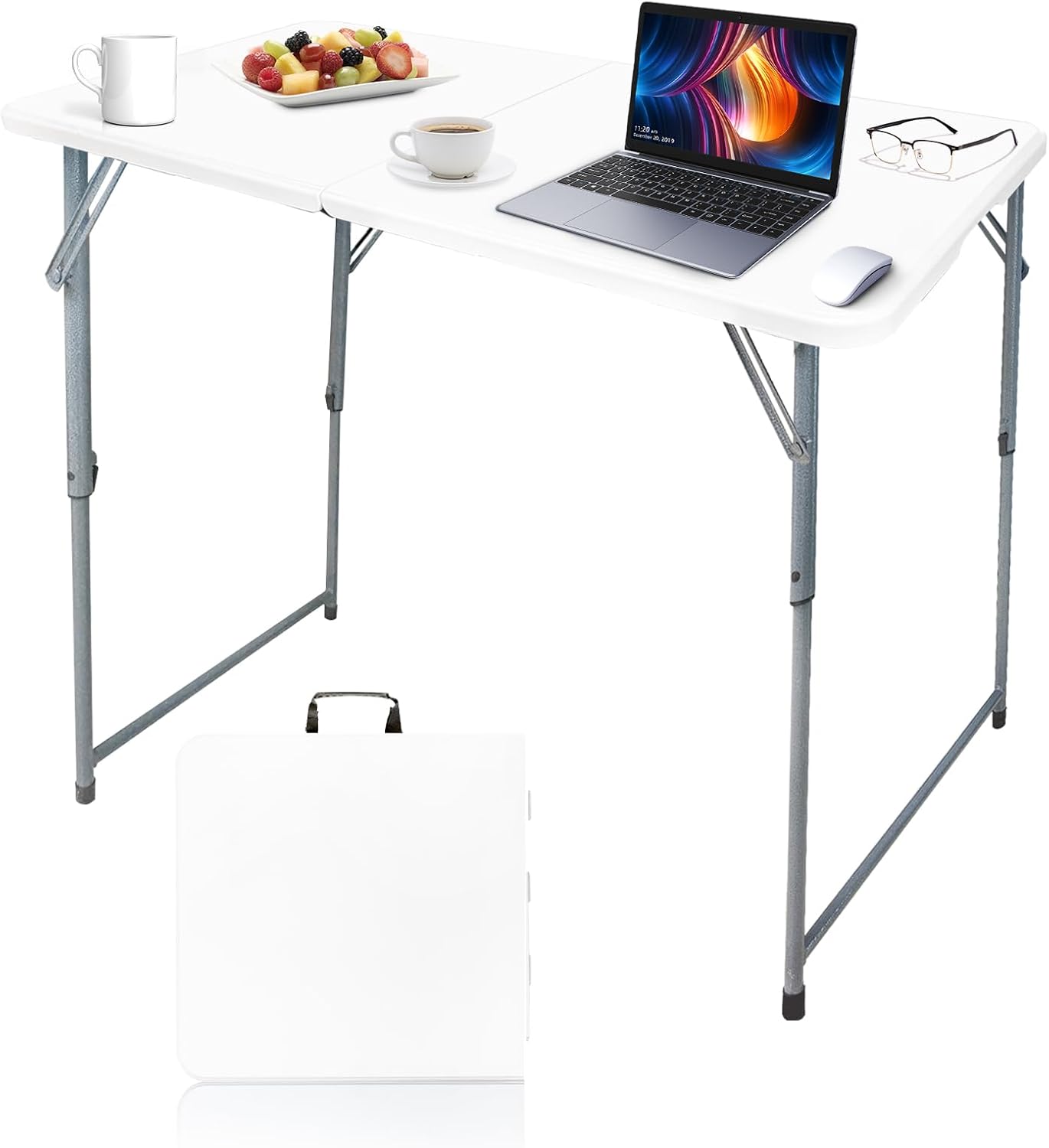 Gocamptoo Folding Table,4ft Indoor Outdoor Heavy Duty Portable Folding Square Plastic Dining Table w/Handle (Balck)