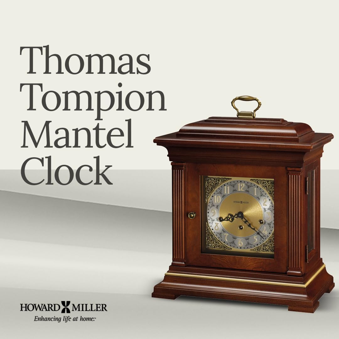 Howard Miller Thomas Tompion Mantel Clock – Classic Key Wound Mantel Clock with Triple Chime, Wooden Finish, Brass Dial, English Inspired Design & Dual Ratchet Winding Arbor Quality Home Decor