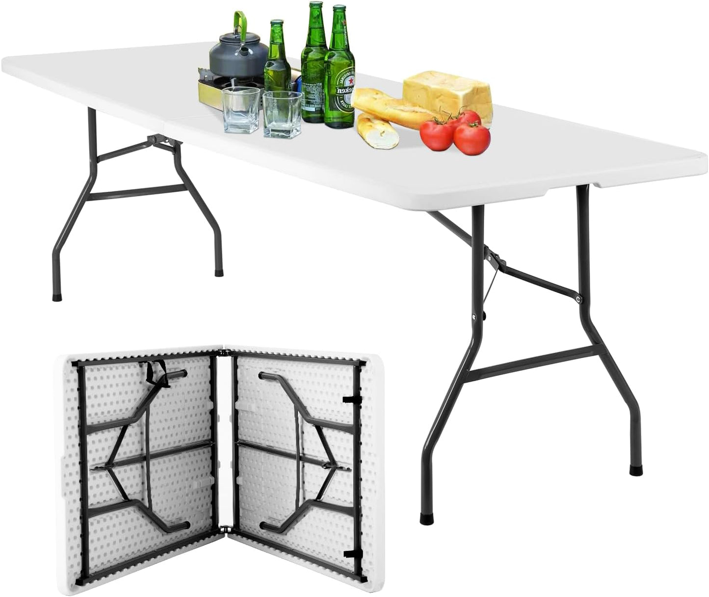 6FT Picnic Table Folding Table Camping Table Plastic Table Fold Up Table Lock for Party Event,White