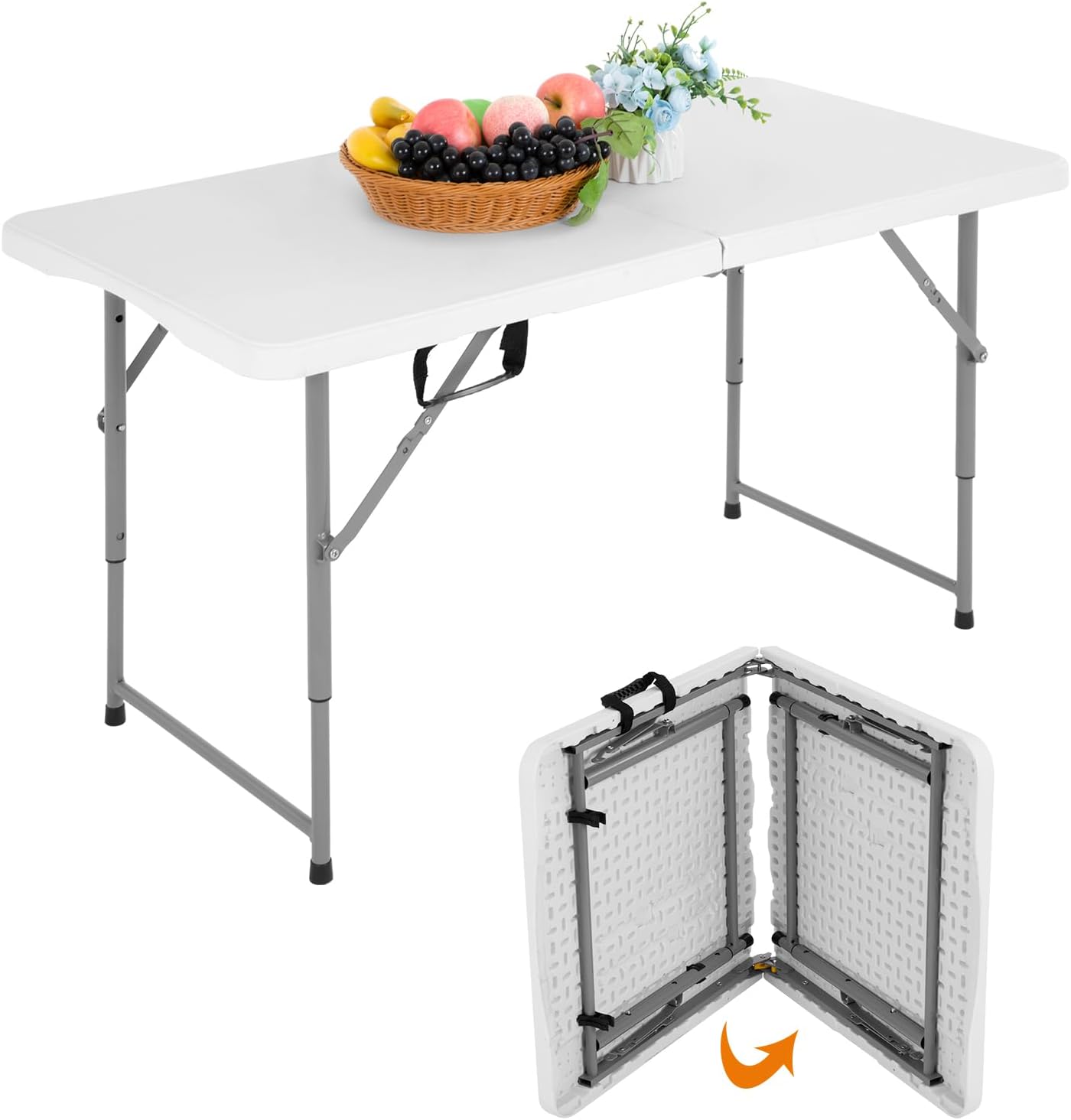 6FT Picnic Table Folding Table Camping Table Plastic Table Fold Up Table Lock for Party Event,White