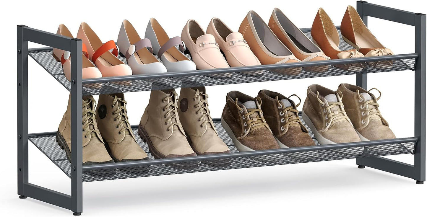 SONGMICS Shoe Rack, 5-Tier Shoe Organizer, Metal Shoe Storage for Garage, Stackable Shoe Shelf, with Adjustable Flat or Angled Shelves, 20-25 Pairs, Charcoal Gray ULMR05GB