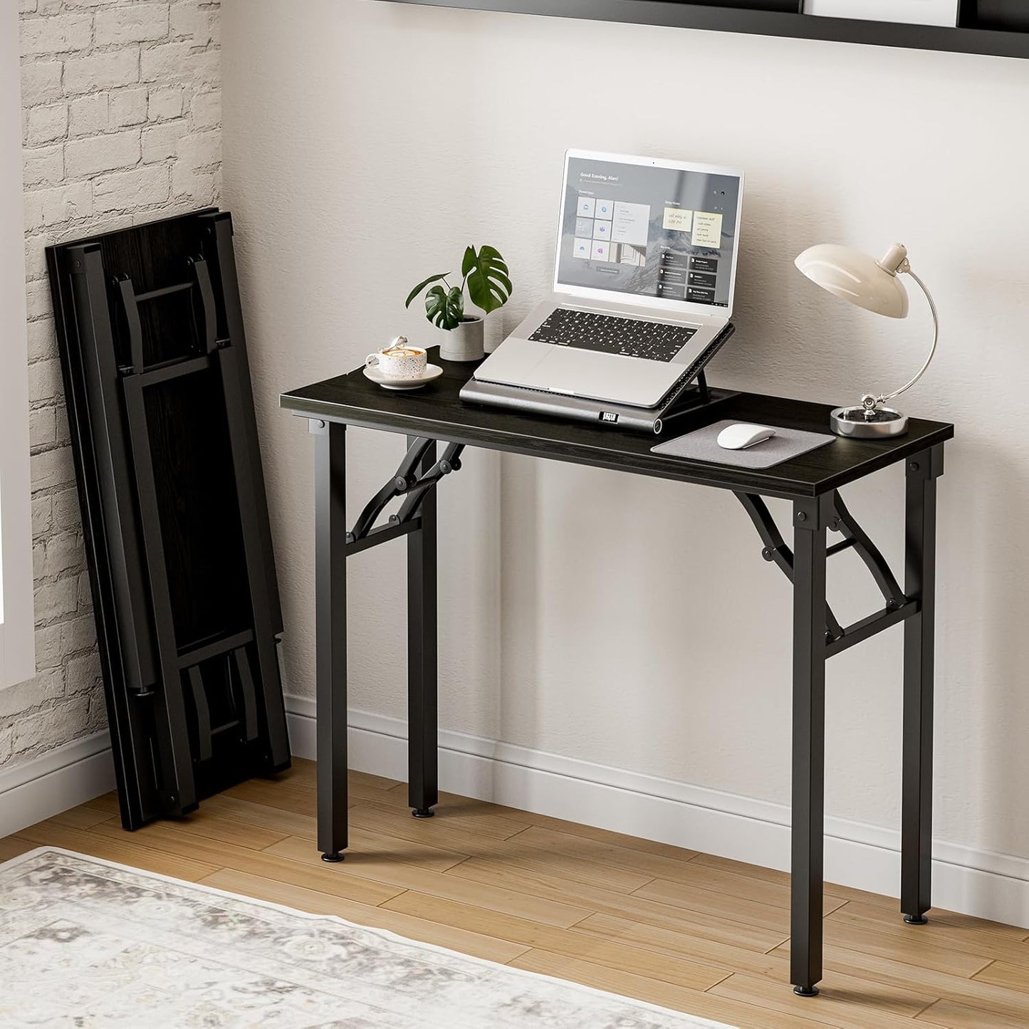 Frylr Small Folding Computer Desk – Portable 35.8 Inch Foldable Laptop Table, Collapsible and Compact for Easy Storage and Fast Setup, Lightweight for Small Spaces, Craft and Study Use, Dark Walnut
