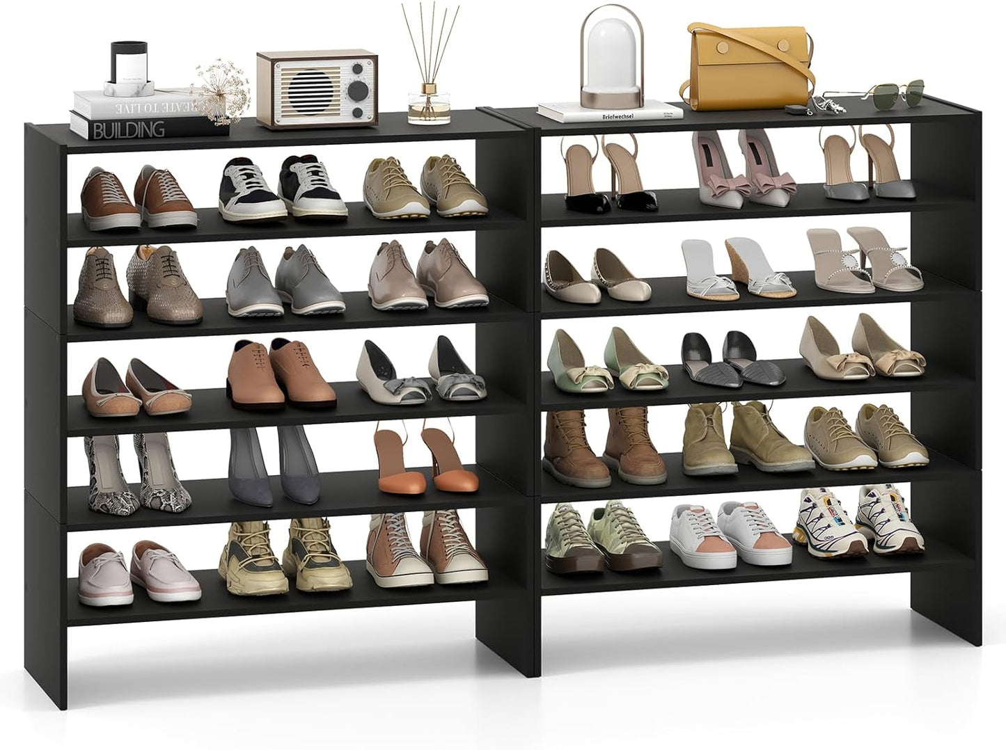Tangkula Stackble Vertical Shoe Rack, Space Saving 6-Tier Corner Shoe Storage Shelf for 18 Pairs, 3-in-1 Adjustable White Shoe Organizer for Front Door Entryway