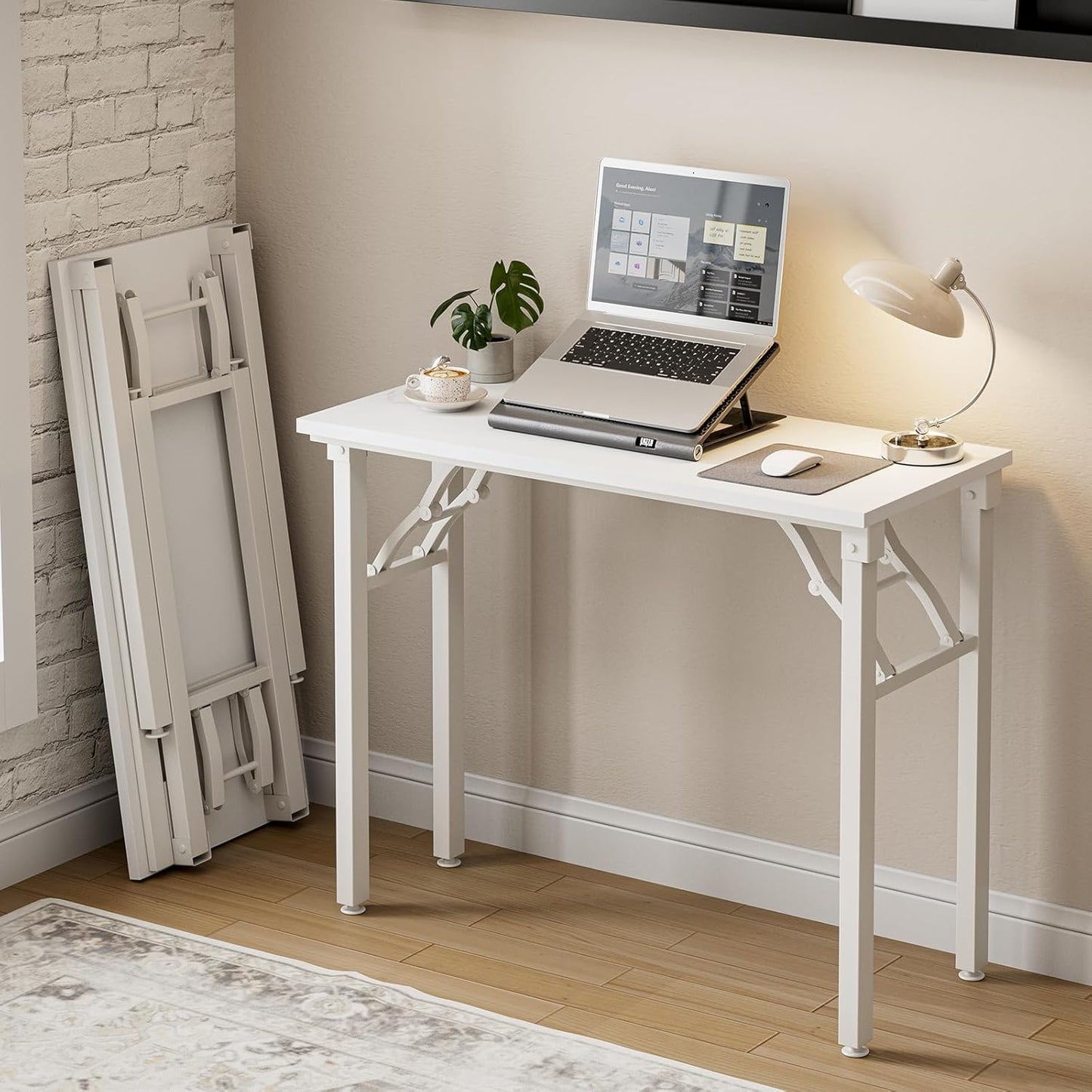 Frylr Small Folding Computer Desk – Portable 35.8 Inch Foldable Laptop Table, Collapsible and Compact for Easy Storage and Fast Setup, Lightweight for Small Spaces, Craft and Study Use, Dark Walnut