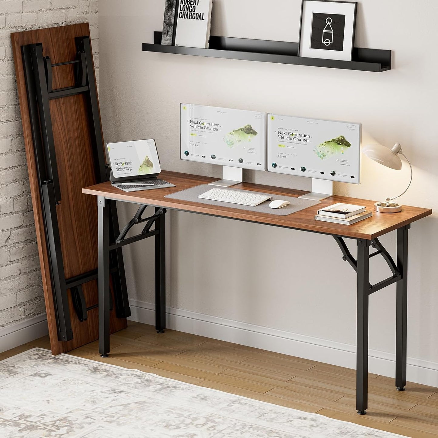 Frylr Small Folding Computer Desk – Portable 35.8 Inch Foldable Laptop Table, Collapsible and Compact for Easy Storage and Fast Setup, Lightweight for Small Spaces, Craft and Study Use, Dark Walnut