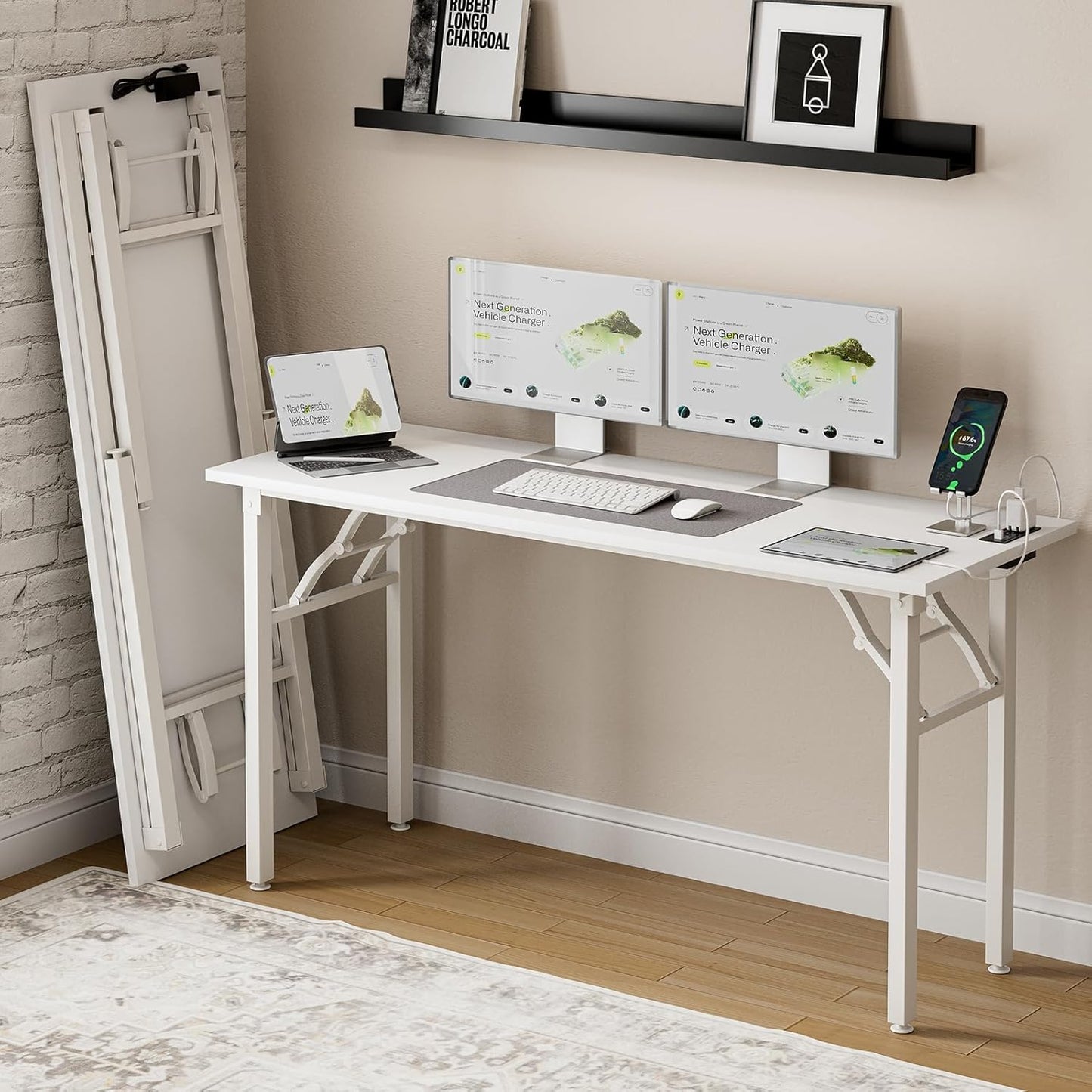 Frylr Small Folding Computer Desk – Portable 35.8 Inch Foldable Laptop Table, Collapsible and Compact for Easy Storage and Fast Setup, Lightweight for Small Spaces, Craft and Study Use, Dark Walnut