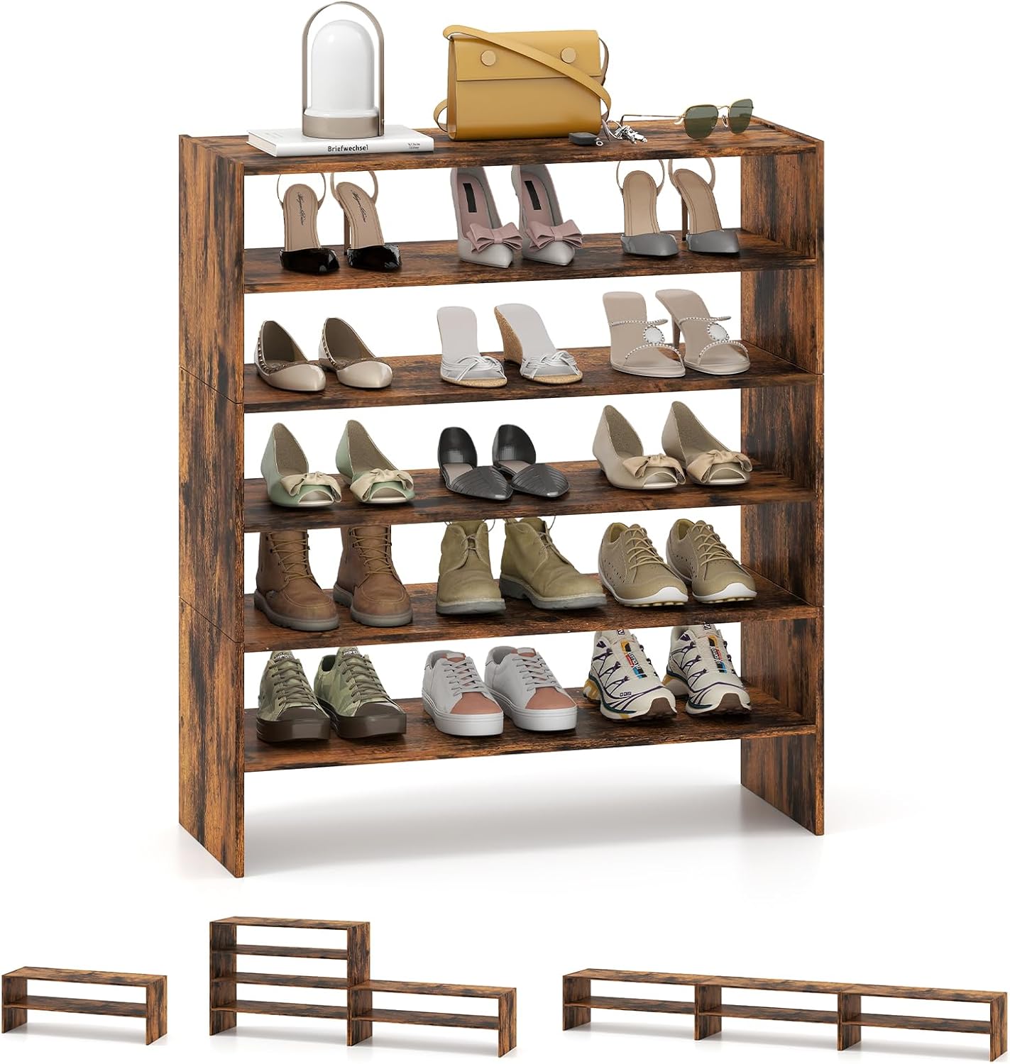 Tangkula Stackble Vertical Shoe Rack, Space Saving 6-Tier Corner Shoe Storage Shelf for 18 Pairs, 3-in-1 Adjustable White Shoe Organizer for Front Door Entryway