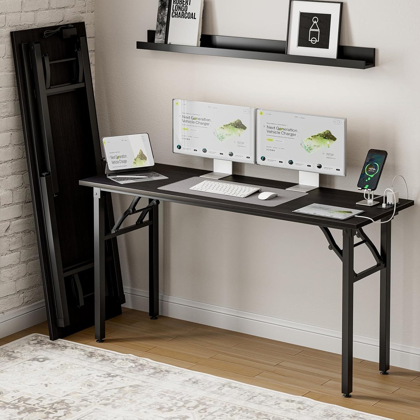 Frylr Small Folding Computer Desk – Portable 35.8 Inch Foldable Laptop Table, Collapsible and Compact for Easy Storage and Fast Setup, Lightweight for Small Spaces, Craft and Study Use, Dark Walnut