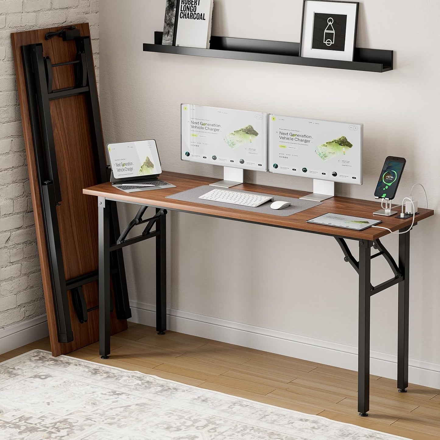 Frylr Small Folding Computer Desk – Portable 35.8 Inch Foldable Laptop Table, Collapsible and Compact for Easy Storage and Fast Setup, Lightweight for Small Spaces, Craft and Study Use, Dark Walnut