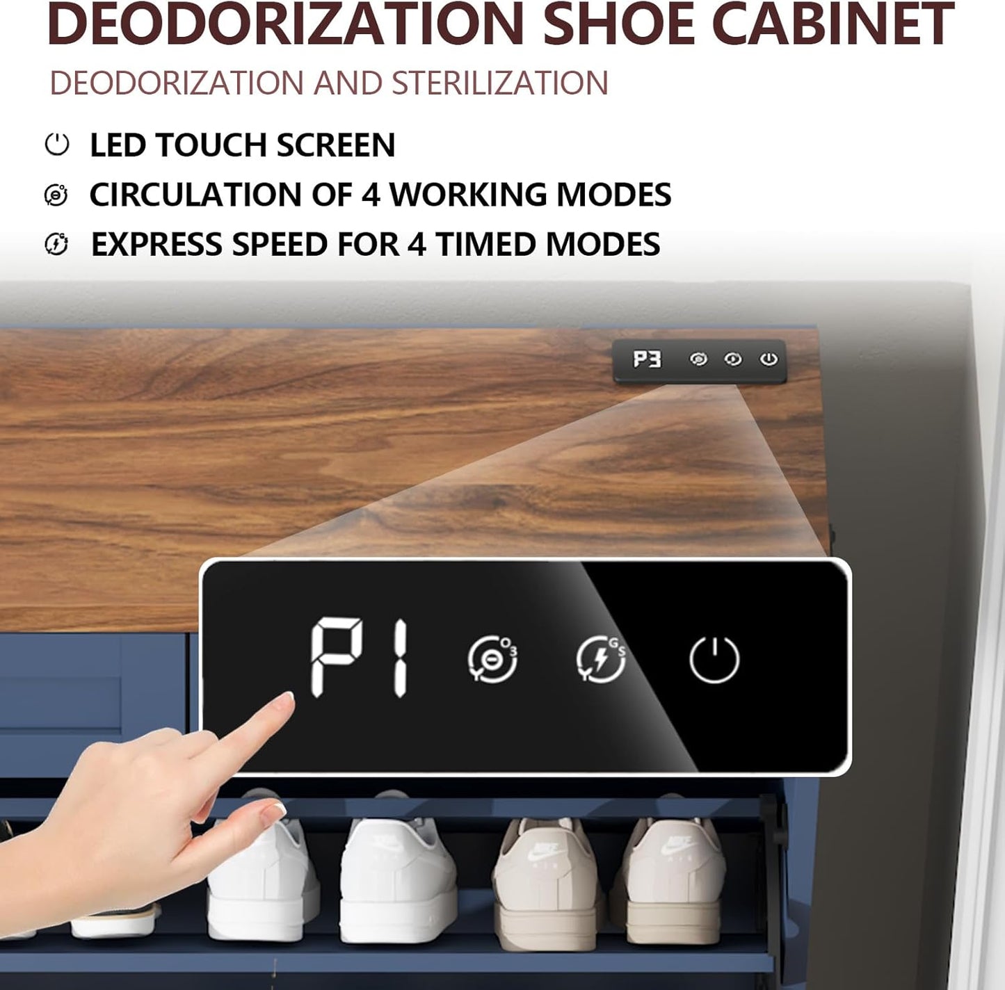 Shoe Cabinet with 2 Flip Drawers and Deodorizing Function, Hidden Shoe Storage Cabinet with 2 Pull-out Drawers, Farmhouse Shoe Organizer for Entryway, Narrow Shoe Rack for Front Door Entrance, Blue