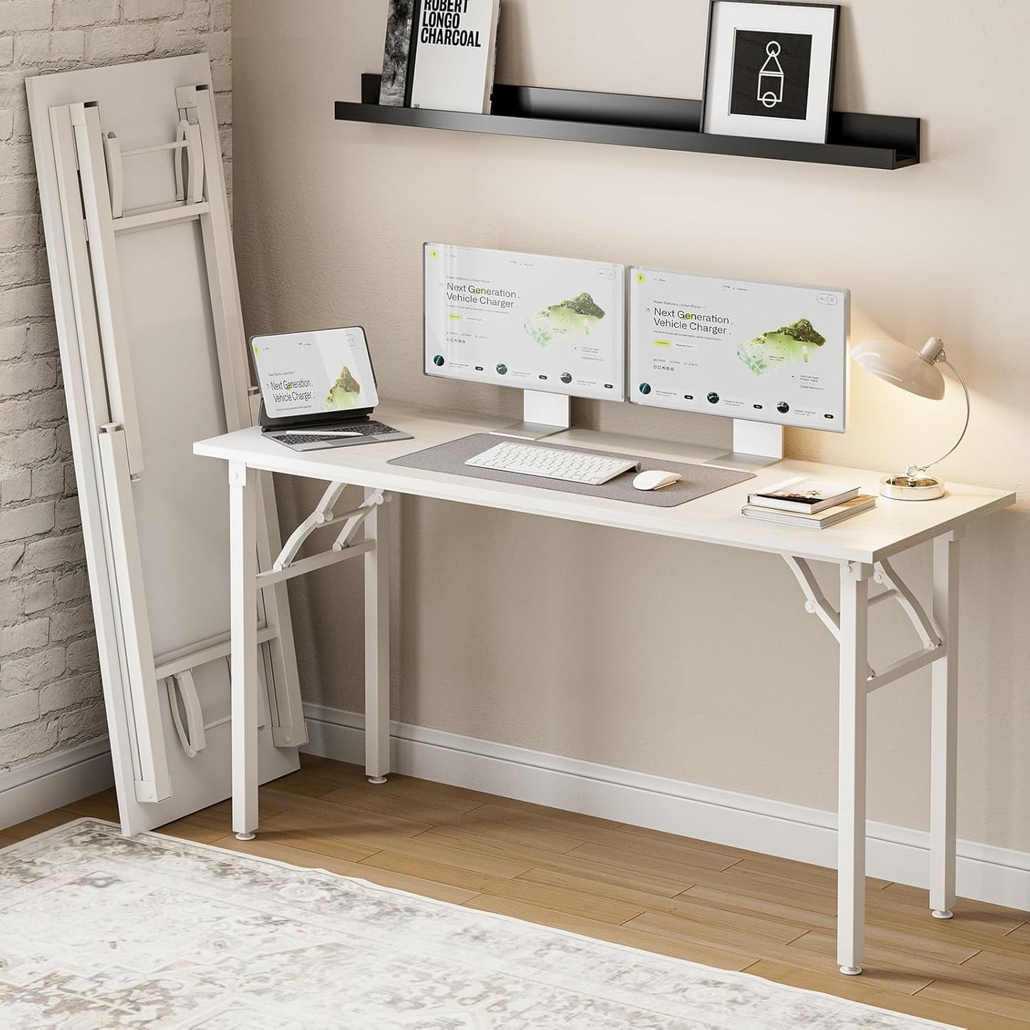 Frylr Small Folding Computer Desk – Portable 35.8 Inch Foldable Laptop Table, Collapsible and Compact for Easy Storage and Fast Setup, Lightweight for Small Spaces, Craft and Study Use, Dark Walnut