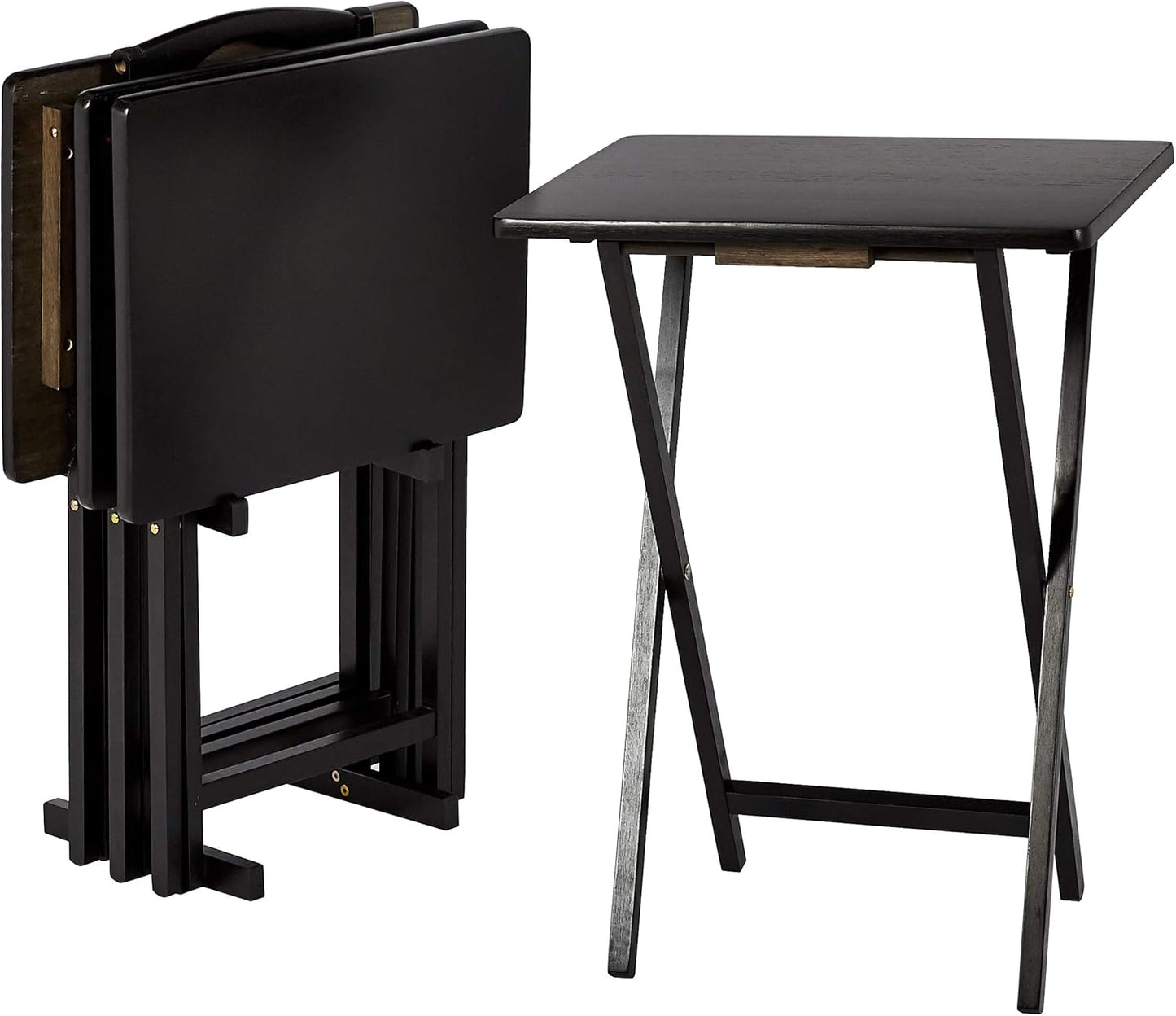 Amazon Basics Classic Foldable TV Dinner Tray Table with Storage Rack, 14.6 L x 19 W x 26 H inch, Natutral, 4-Pack