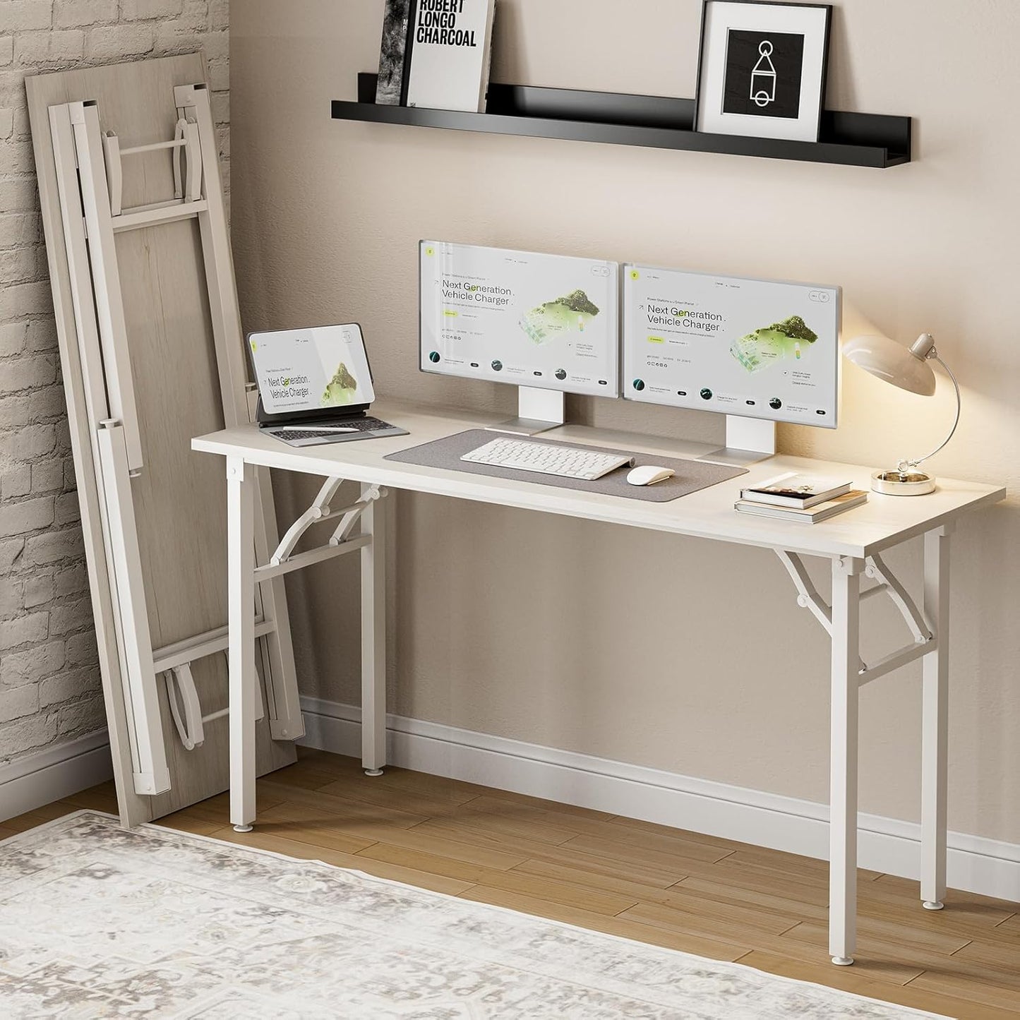 Frylr Small Folding Computer Desk – Portable 35.8 Inch Foldable Laptop Table, Collapsible and Compact for Easy Storage and Fast Setup, Lightweight for Small Spaces, Craft and Study Use, Dark Walnut