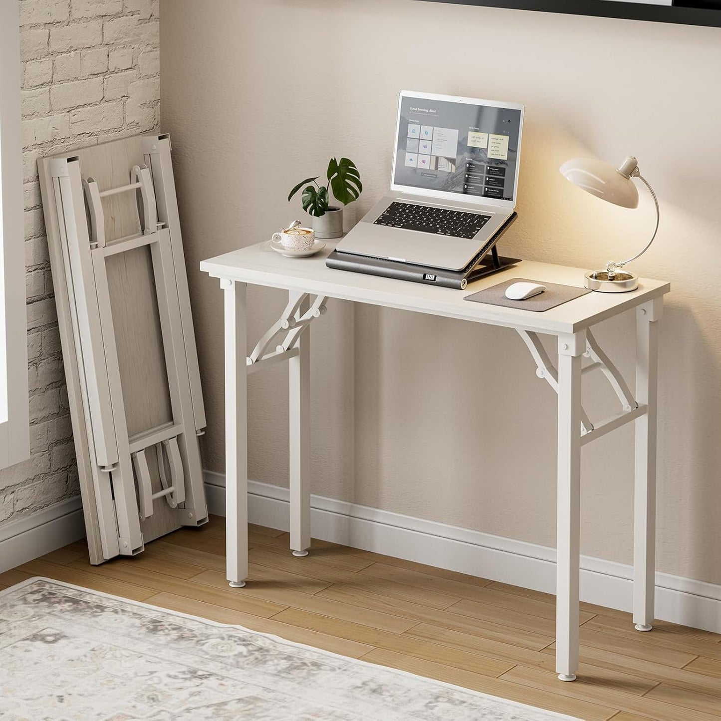 Frylr Small Folding Computer Desk – Portable 35.8 Inch Foldable Laptop Table, Collapsible and Compact for Easy Storage and Fast Setup, Lightweight for Small Spaces, Craft and Study Use, Dark Walnut