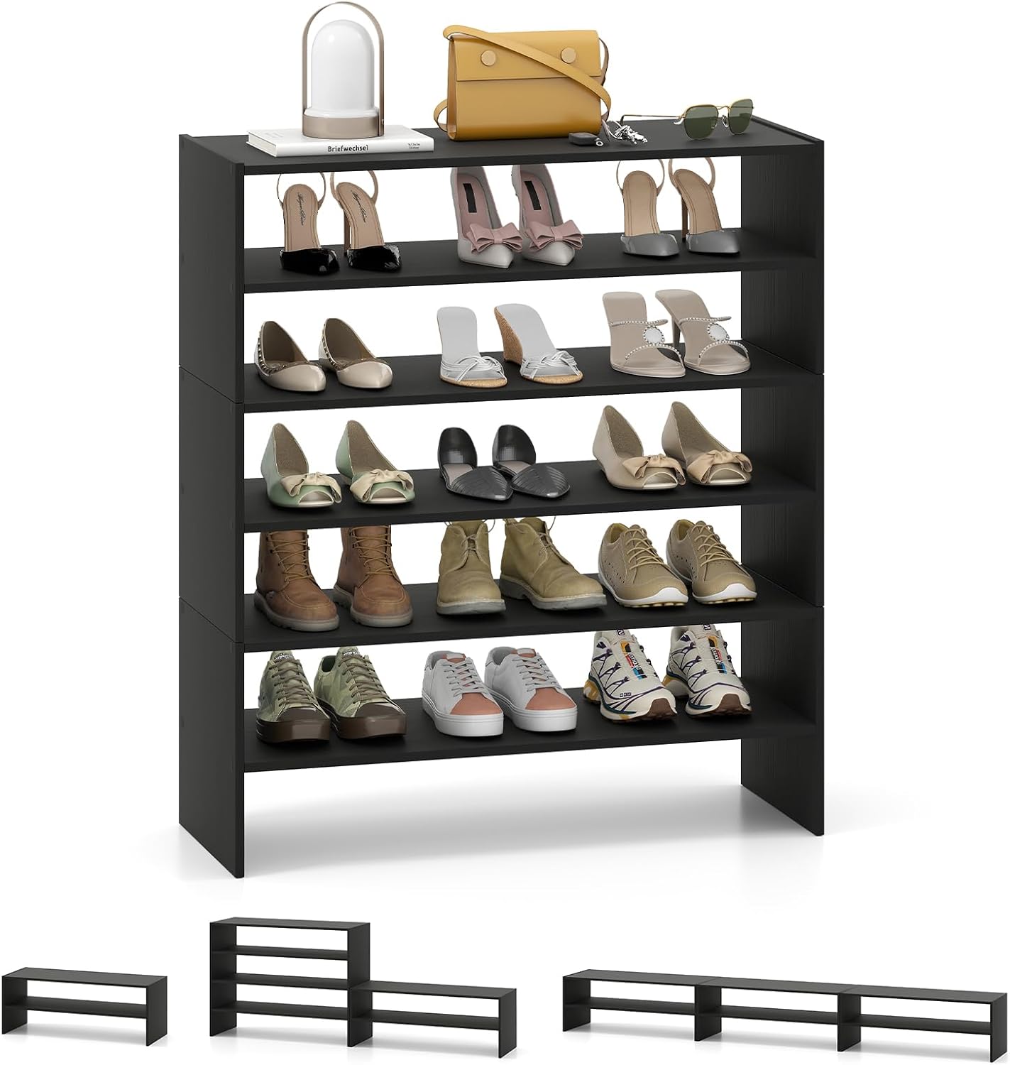 Tangkula Stackble Vertical Shoe Rack, Space Saving 6-Tier Corner Shoe Storage Shelf for 18 Pairs, 3-in-1 Adjustable White Shoe Organizer for Front Door Entryway