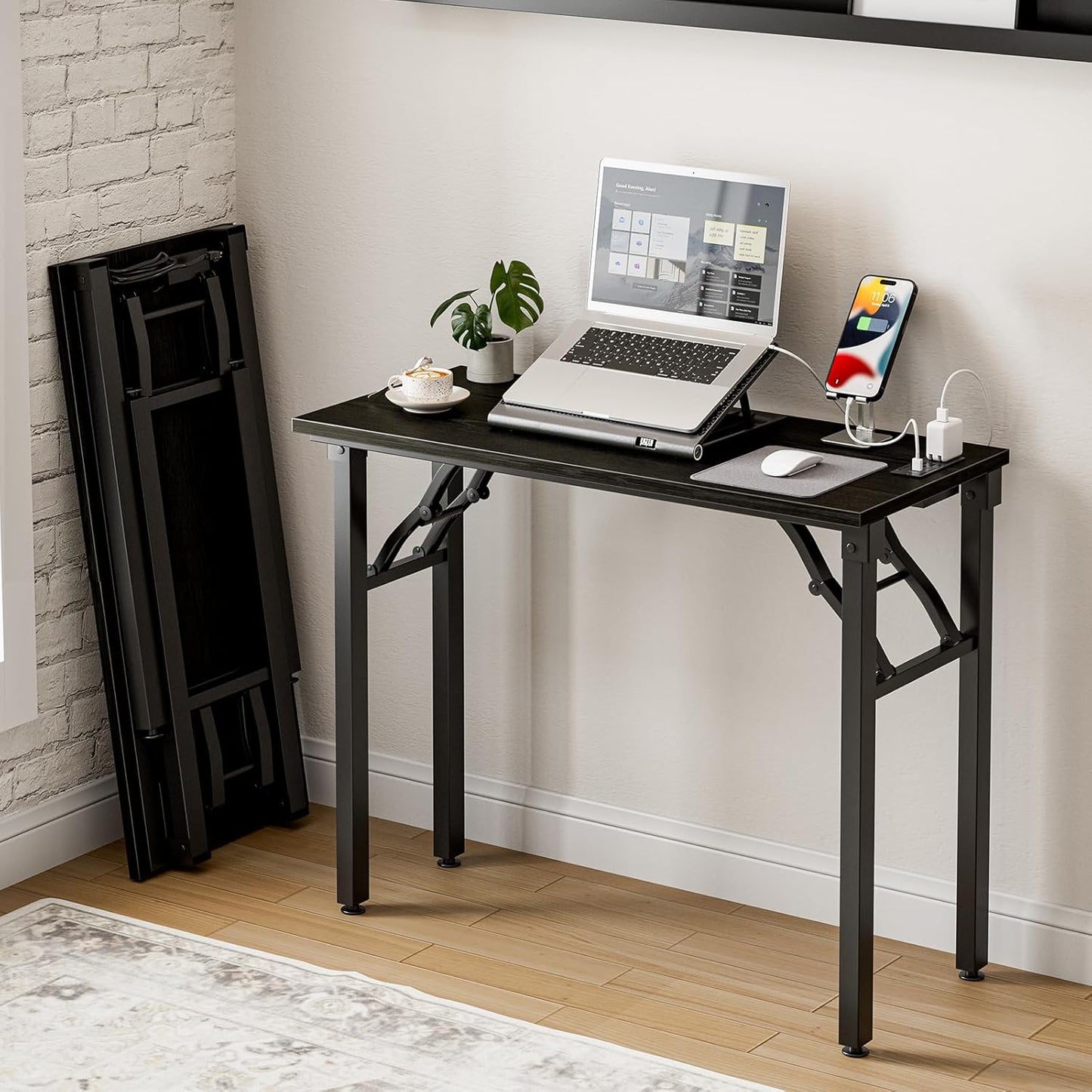 Frylr Small Folding Computer Desk – Portable 35.8 Inch Foldable Laptop Table, Collapsible and Compact for Easy Storage and Fast Setup, Lightweight for Small Spaces, Craft and Study Use, Dark Walnut