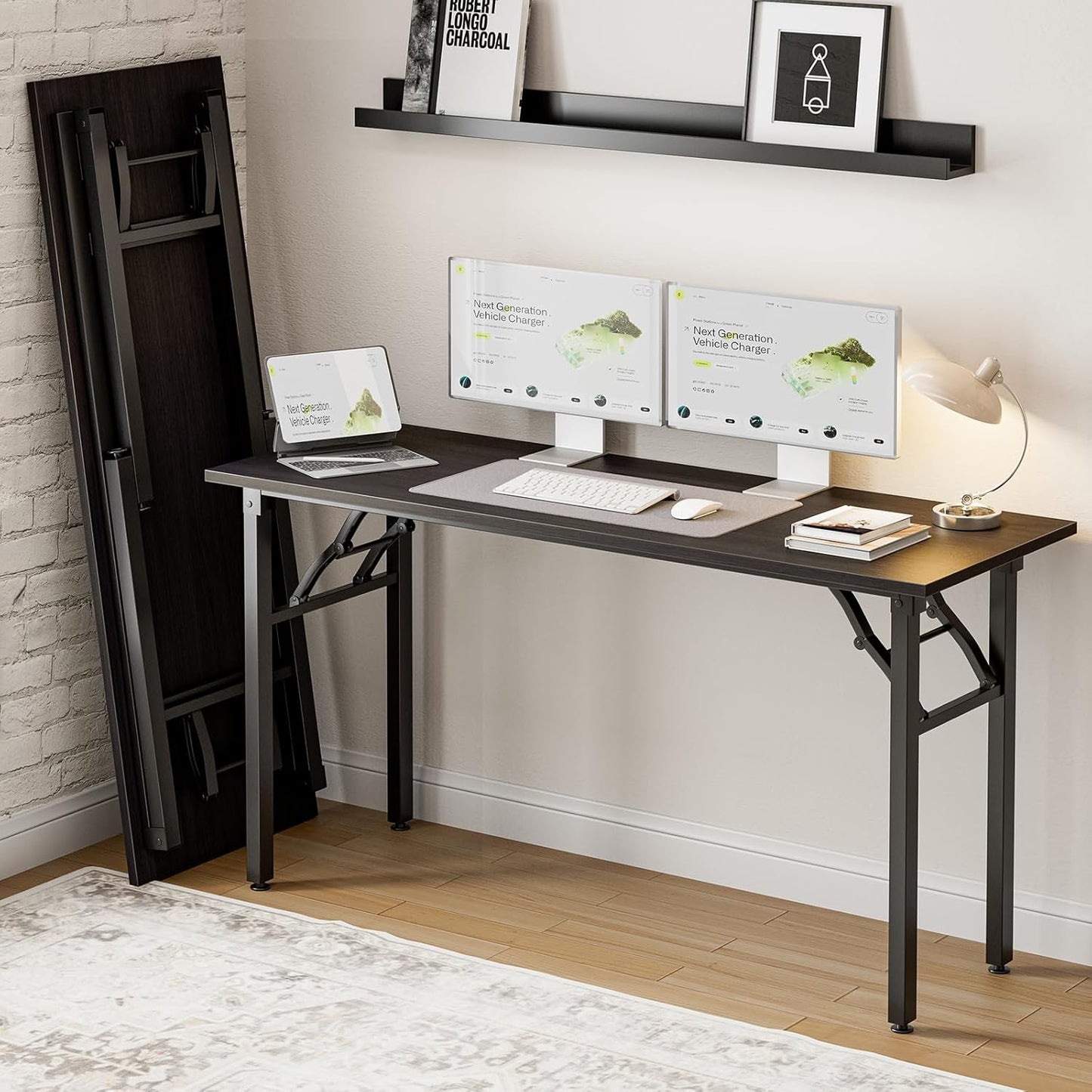 Frylr Small Folding Computer Desk – Portable 35.8 Inch Foldable Laptop Table, Collapsible and Compact for Easy Storage and Fast Setup, Lightweight for Small Spaces, Craft and Study Use, Dark Walnut