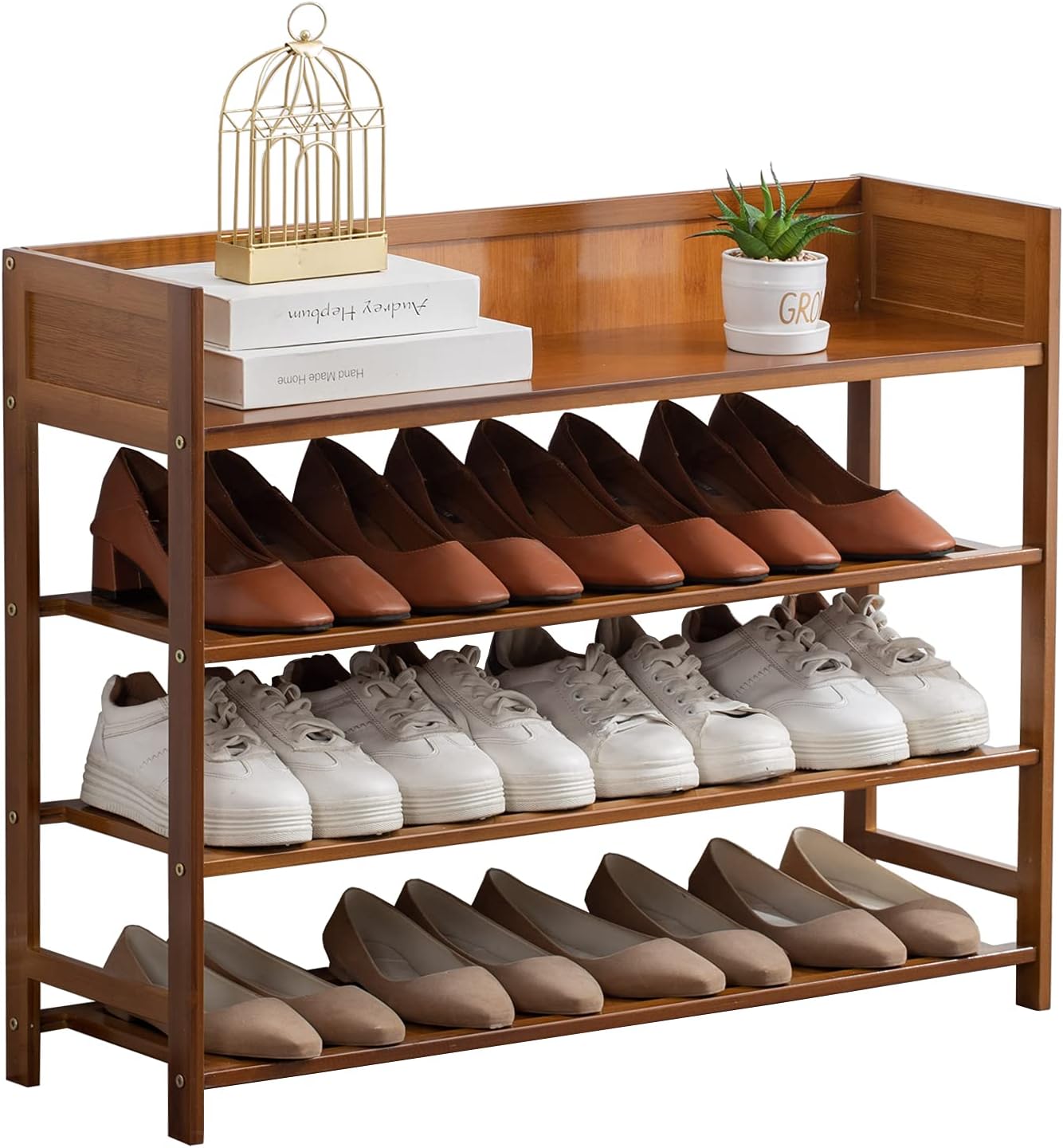 Bamboo Shoe Rack Organizer, 5 Tier Shoe Shelf Storage Organizer, for Entryway, Hallway, and Closet (Nature)