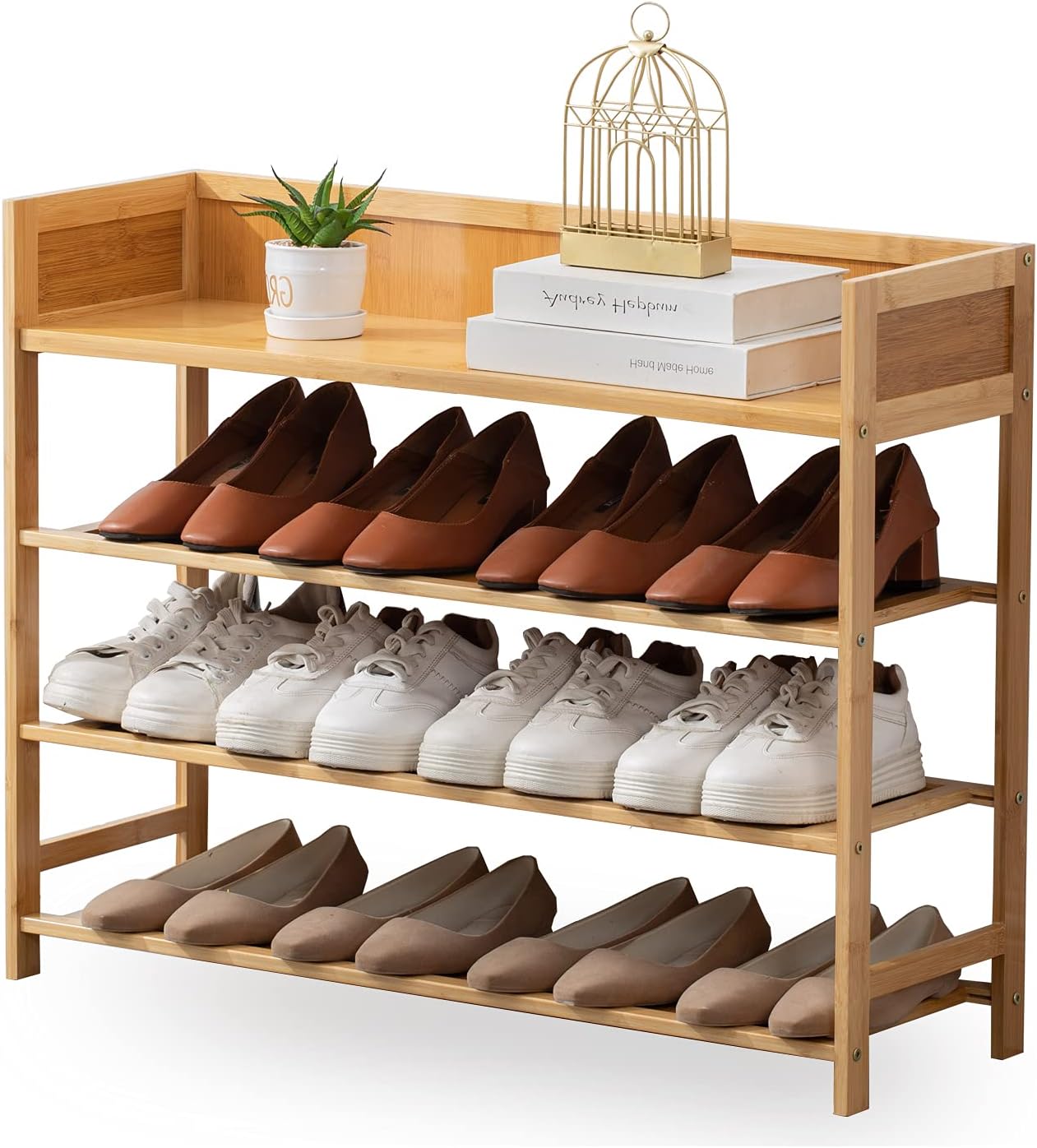 Bamboo Shoe Rack Organizer, 5 Tier Shoe Shelf Storage Organizer, for Entryway, Hallway, and Closet (Nature)