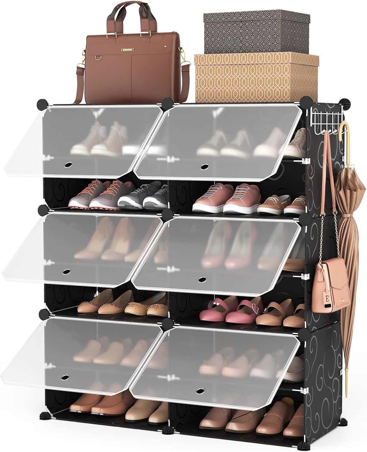 ROJASOP Portable 8-Tier Shoe Cabinet - 48-Pair Shoe Organizer with Expandable, Free Standing, Stackable Space Saving Design and 2 Exclusive Versatile Hooks for Bedroom