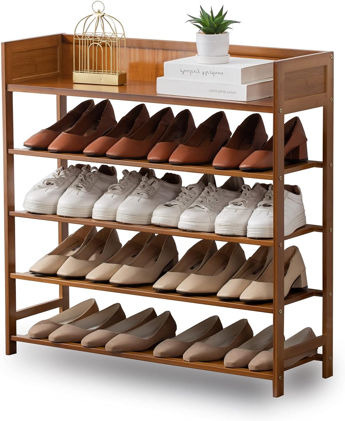 Bamboo Shoe Rack Organizer, 5 Tier Shoe Shelf Storage Organizer, for Entryway, Hallway, and Closet (Nature)