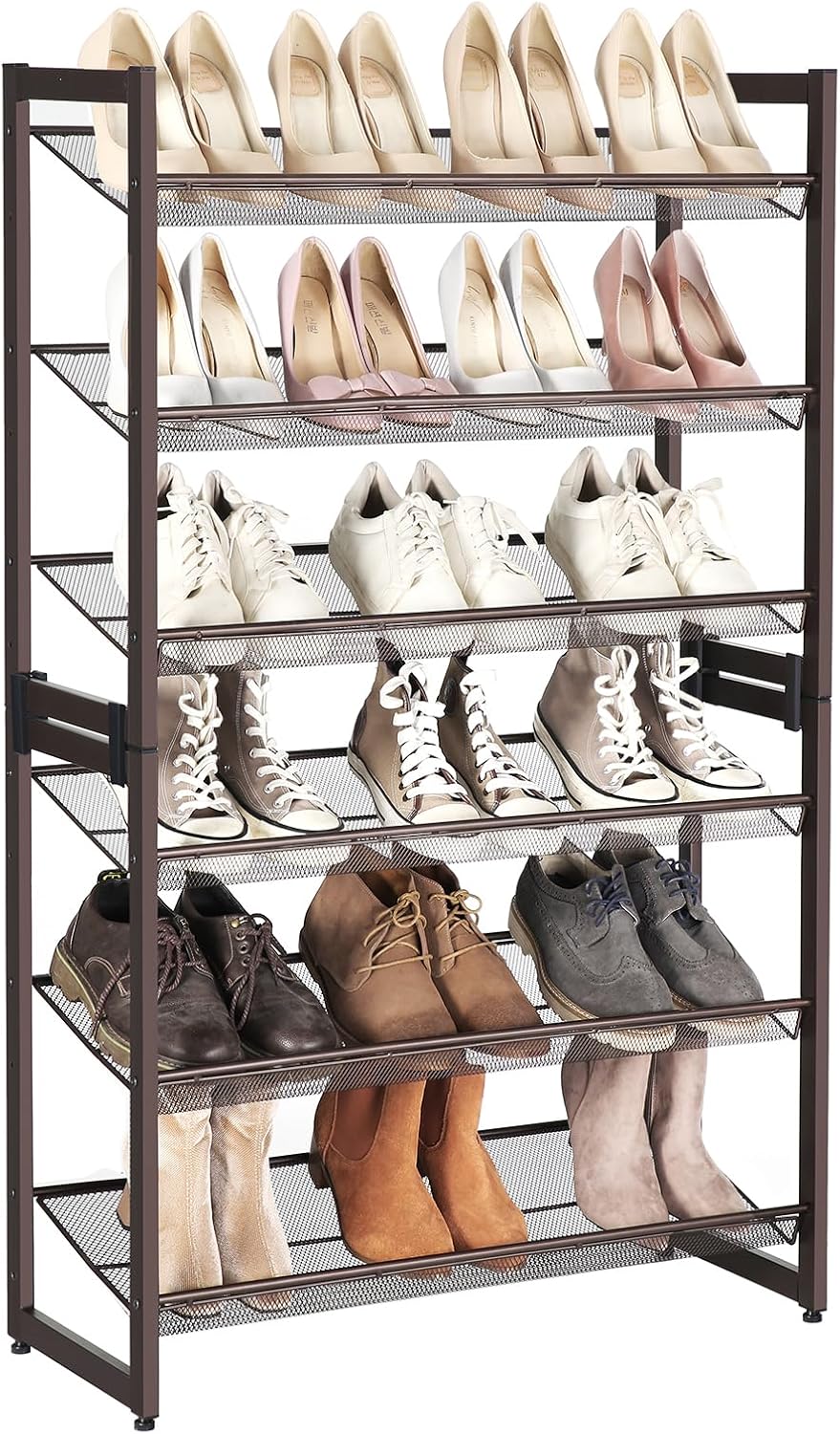 SONGMICS Shoe Rack, 8-Tier Shoe Organizer, Metal Rack for Garage, Set of 2, 4-Tier Stackable Shelf, with Adjustable Flat or Angled Shelves, 32-40 Pairs, Ink Black ULMR08B