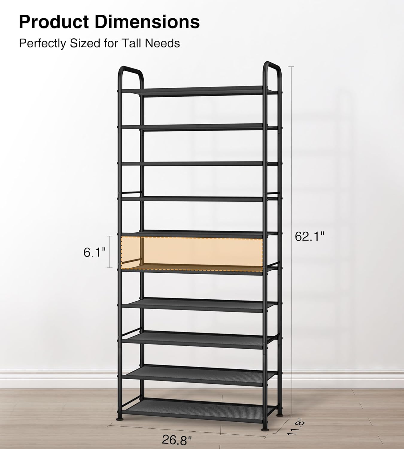 STO STO 10-Tier Shoe Rack with Sturdy Mesh Shelves, Tall Metal Shoe Organizer for Entryway, Closet, Garage, Front Door, Holds 30 Pairs, Free Standing Large Shoe Storage Shelf, Adjustable Feet, Black