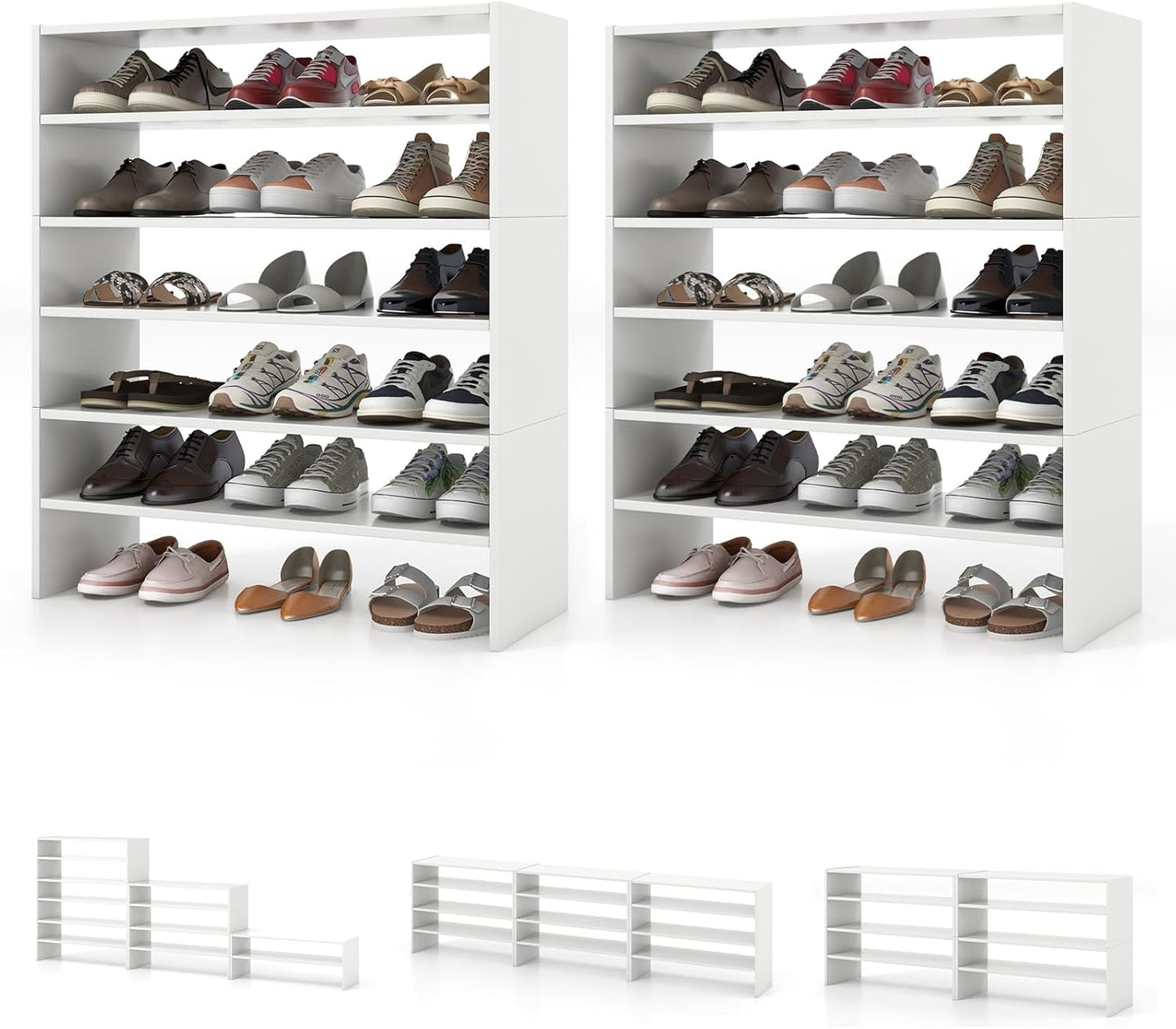 Tangkula Stackble Vertical Shoe Rack, Space Saving 6-Tier Corner Shoe Storage Shelf for 18 Pairs, 3-in-1 Adjustable White Shoe Organizer for Front Door Entryway