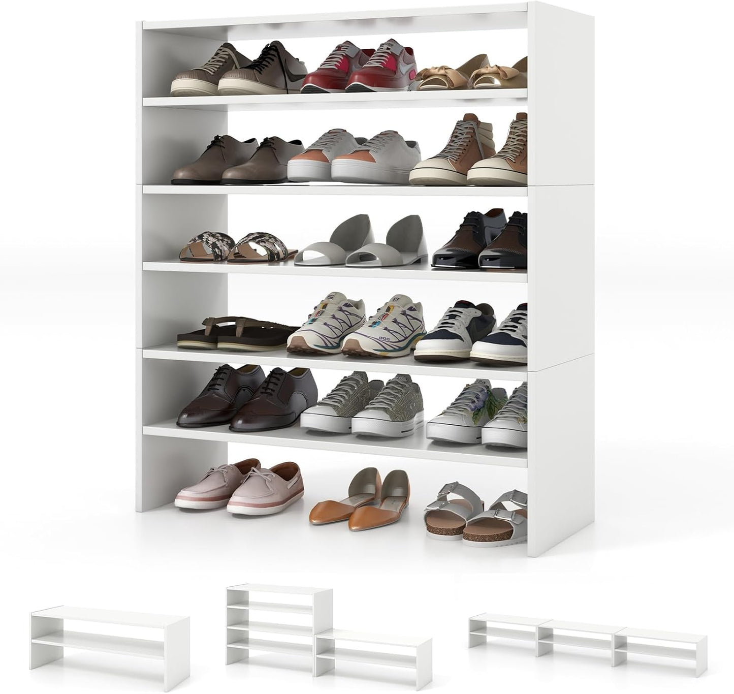 Tangkula Stackble Vertical Shoe Rack, Space Saving 6-Tier Corner Shoe Storage Shelf for 18 Pairs, 3-in-1 Adjustable White Shoe Organizer for Front Door Entryway