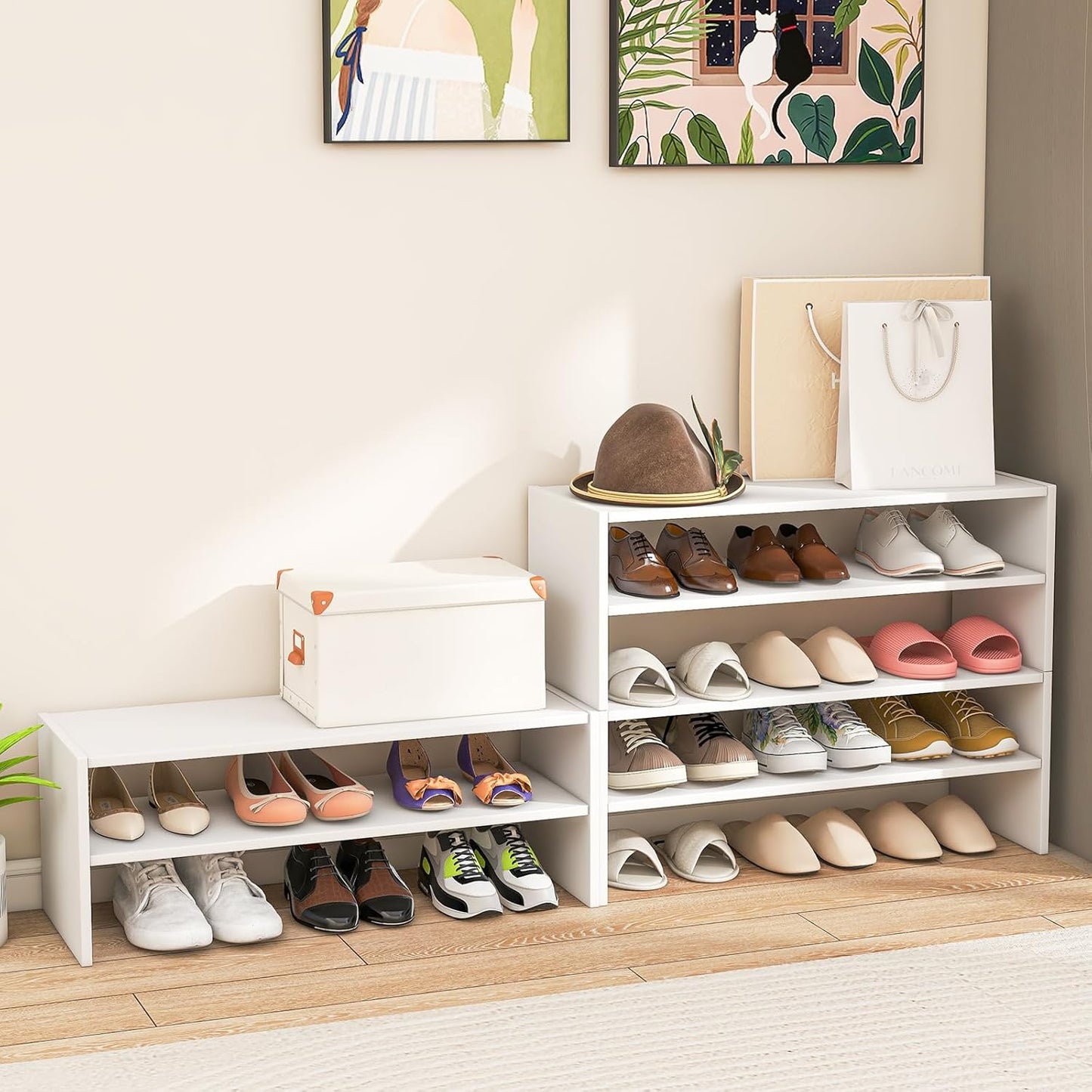 Tangkula Stackble Vertical Shoe Rack, Space Saving 6-Tier Corner Shoe Storage Shelf for 18 Pairs, 3-in-1 Adjustable White Shoe Organizer for Front Door Entryway