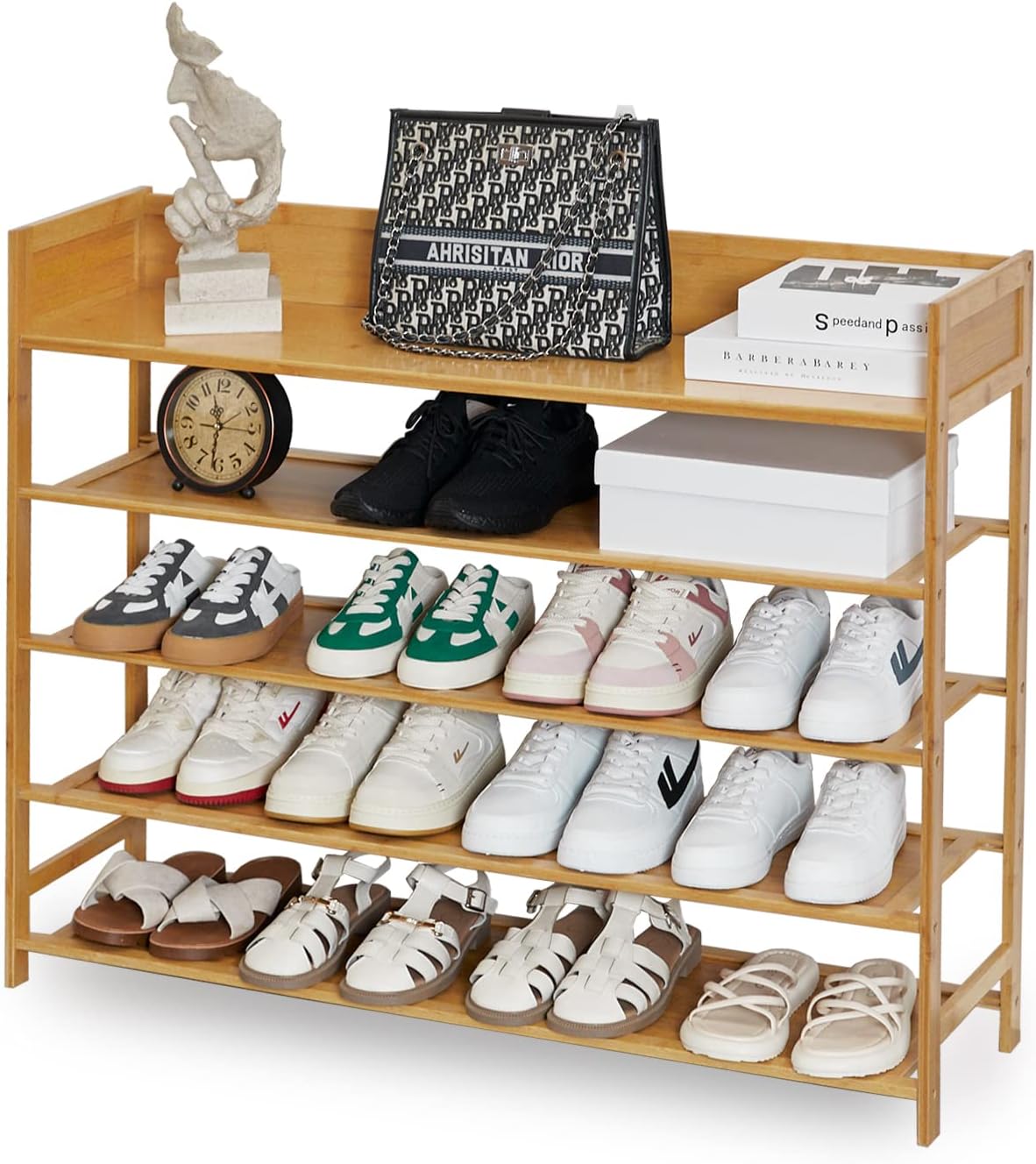 Bamboo Shoe Rack Organizer, 5 Tier Shoe Shelf Storage Organizer, for Entryway, Hallway, and Closet (Nature)