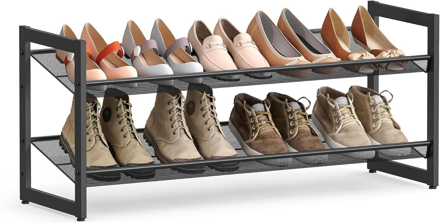 SONGMICS Shoe Rack, 5-Tier Shoe Organizer, Metal Shoe Storage for Garage, Stackable Shoe Shelf, with Adjustable Flat or Angled Shelves, 20-25 Pairs, Charcoal Gray ULMR05GB