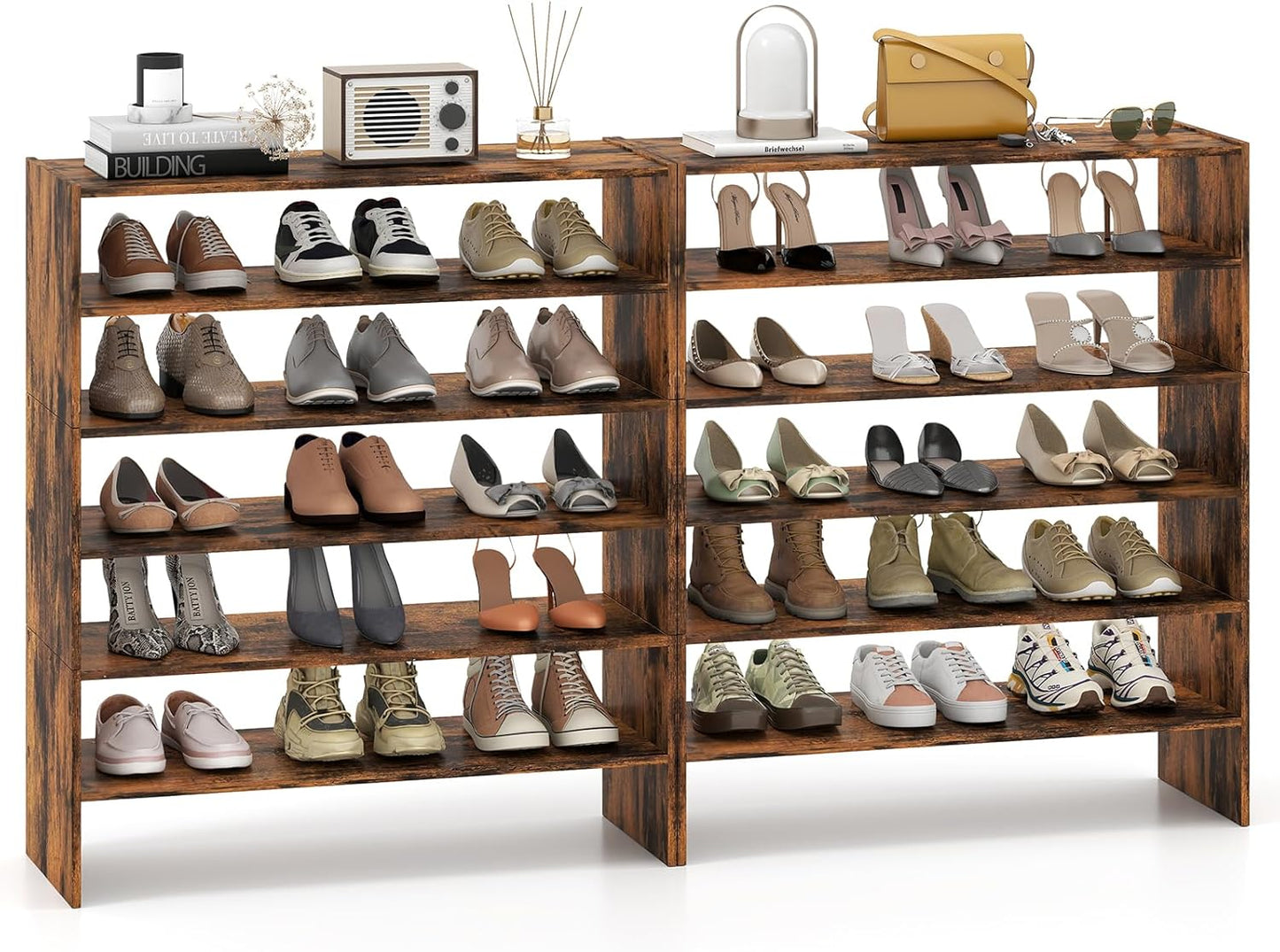 Tangkula Stackble Vertical Shoe Rack, Space Saving 6-Tier Corner Shoe Storage Shelf for 18 Pairs, 3-in-1 Adjustable White Shoe Organizer for Front Door Entryway