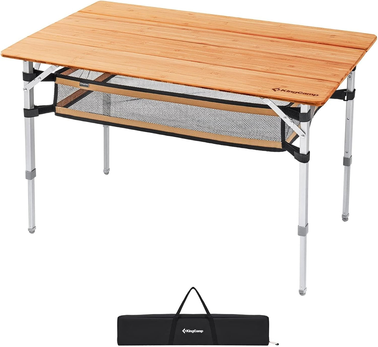 KingCamp Bamboo Adjustable, Anti-UV Portable Folding Table, Picnic, Camping, Three Heights,2-6 People, 23.6x15.7x10.6/15.7in, Yellow_23.6"x15.7", 2 Person