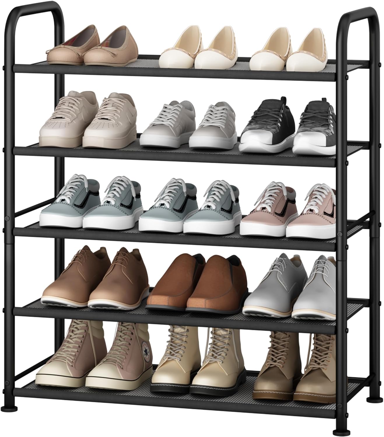 STO STO 10-Tier Shoe Rack with Sturdy Mesh Shelves, Tall Metal Shoe Organizer for Entryway, Closet, Garage, Front Door, Holds 30 Pairs, Free Standing Large Shoe Storage Shelf, Adjustable Feet, Black
