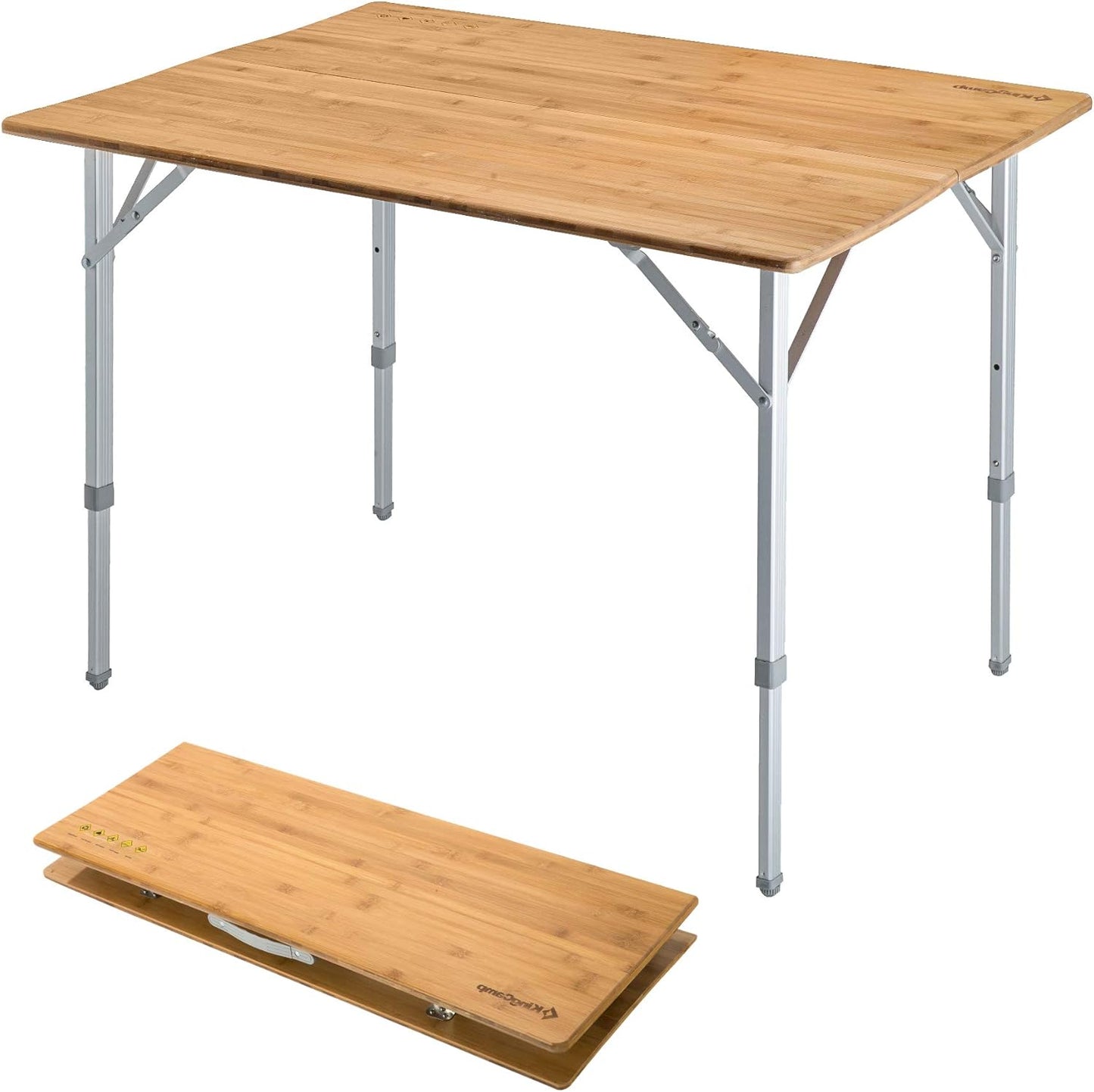 KingCamp Bamboo Adjustable, Anti-UV Portable Folding Table, Picnic, Camping, Three Heights,2-6 People, 23.6x15.7x10.6/15.7in, Yellow_23.6"x15.7", 2 Person
