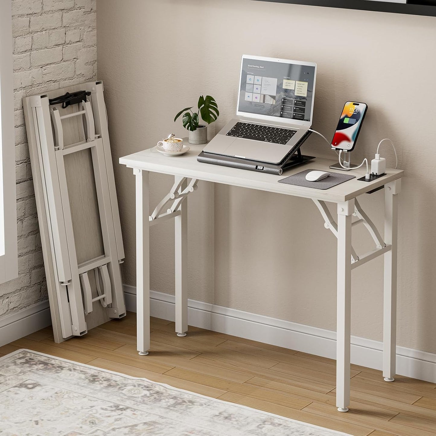 Frylr Small Folding Computer Desk – Portable 35.8 Inch Foldable Laptop Table, Collapsible and Compact for Easy Storage and Fast Setup, Lightweight for Small Spaces, Craft and Study Use, Dark Walnut
