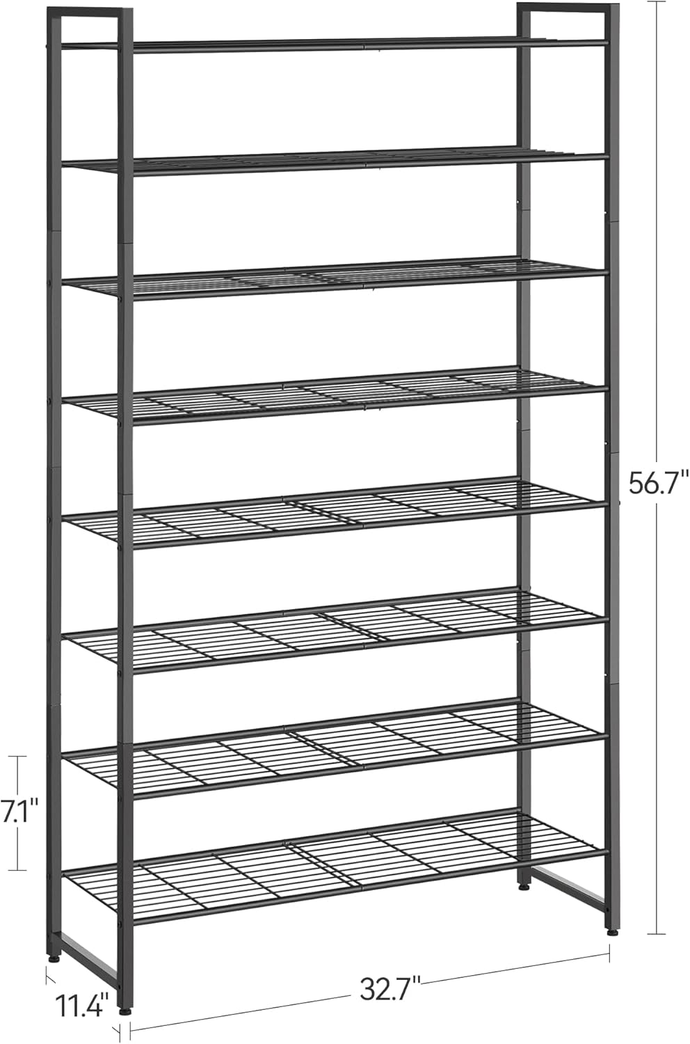 Shoe Rack, Metal Shoe Organizer, 8 Tier Garage Shoe Rack Max Holds 40 Pairs,Shoe Storage shelf for Closet,Entryway, Black